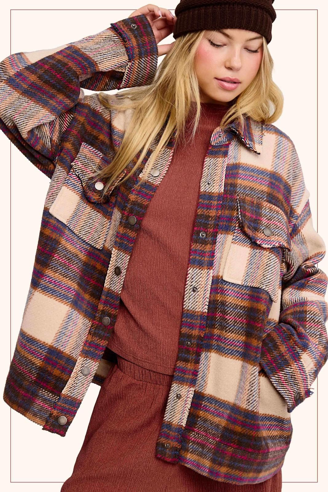 La Milano Loose Fit Plaid Button Down Shacket with Pockets Size S / US 4 / IT 40 - 3 Thumbnail