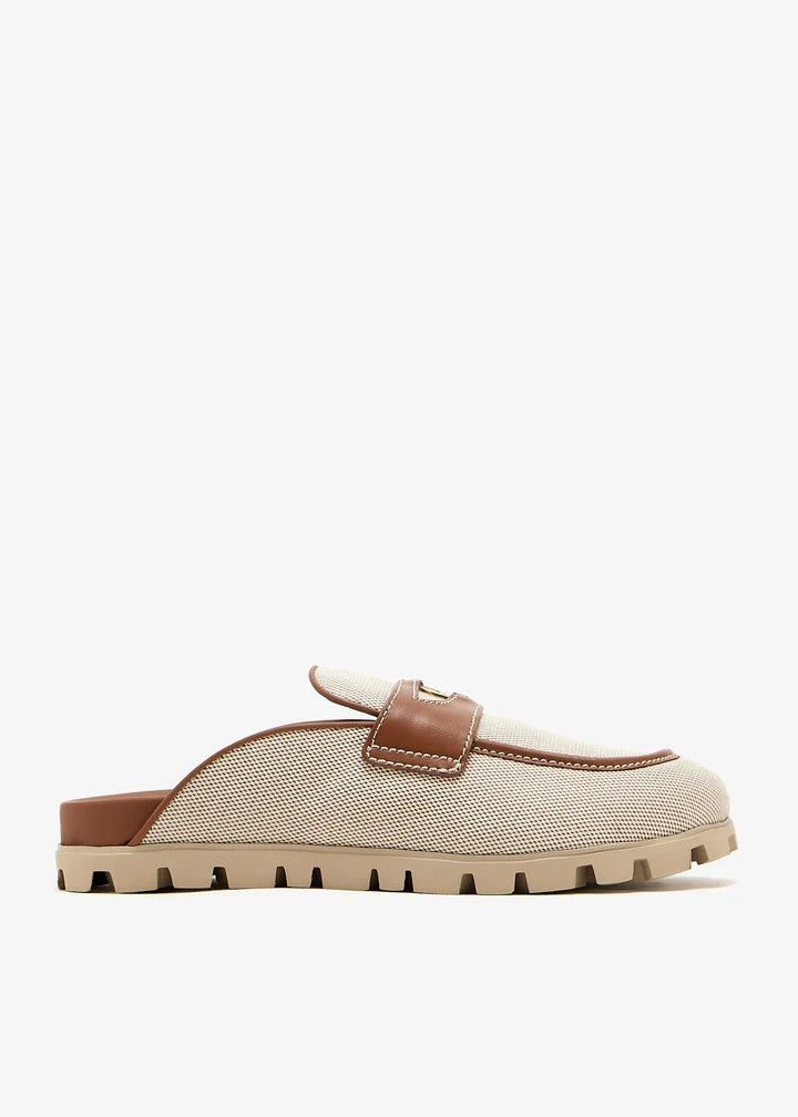 Miu Miu o1B3y1r0526 Canvas and Leather Mules in Beige Size US 11 / IT 41 - 1 Thumbnail