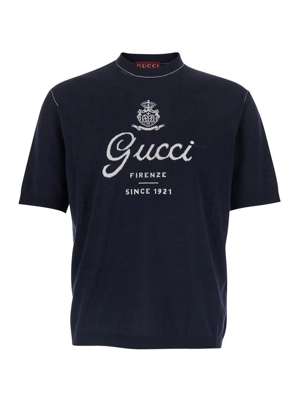 Gucci Blue Round Neck Sweater with Logo Lettering on the Front in Wool for Men Size US L / EU 52-54 / 3 - 1 Thumbnail