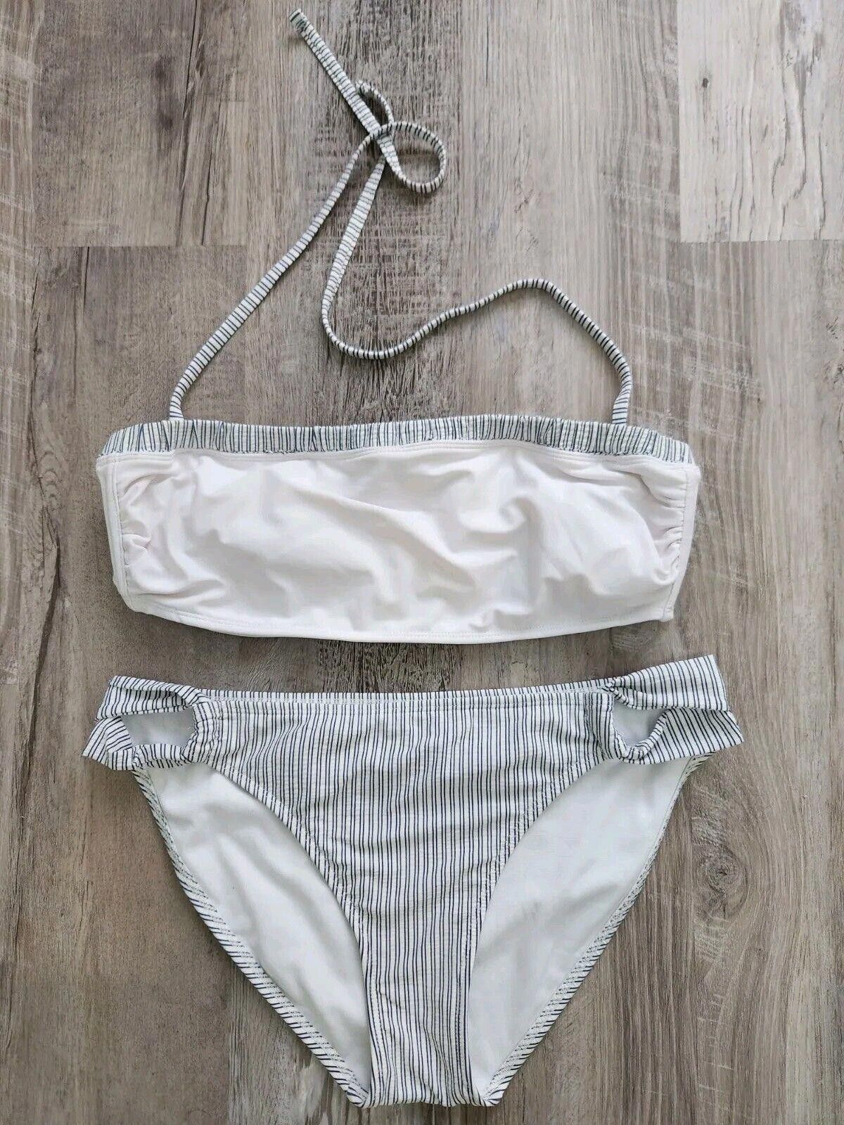 Designer Xhilaration Swimsuit Bikini Extra Large Blue White Striped Size ONE SIZE - 1 Thumbnail
