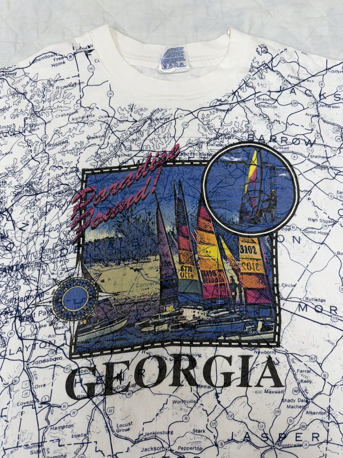 Hanes Vintage 1990s white All-Over- Print t-shirt Map of Georgia Size US XL / EU 56 / 4 - 2 Thumbnail