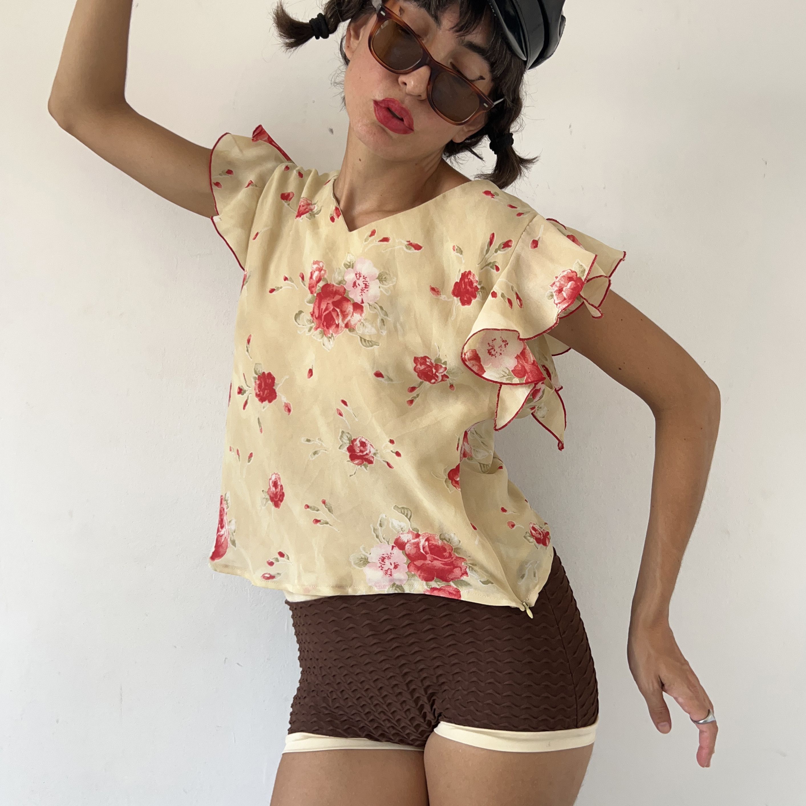 Vintage Vintage frilly floral crop blouse Size XL / US 12-14 / IT 48-50 - 4 Thumbnail