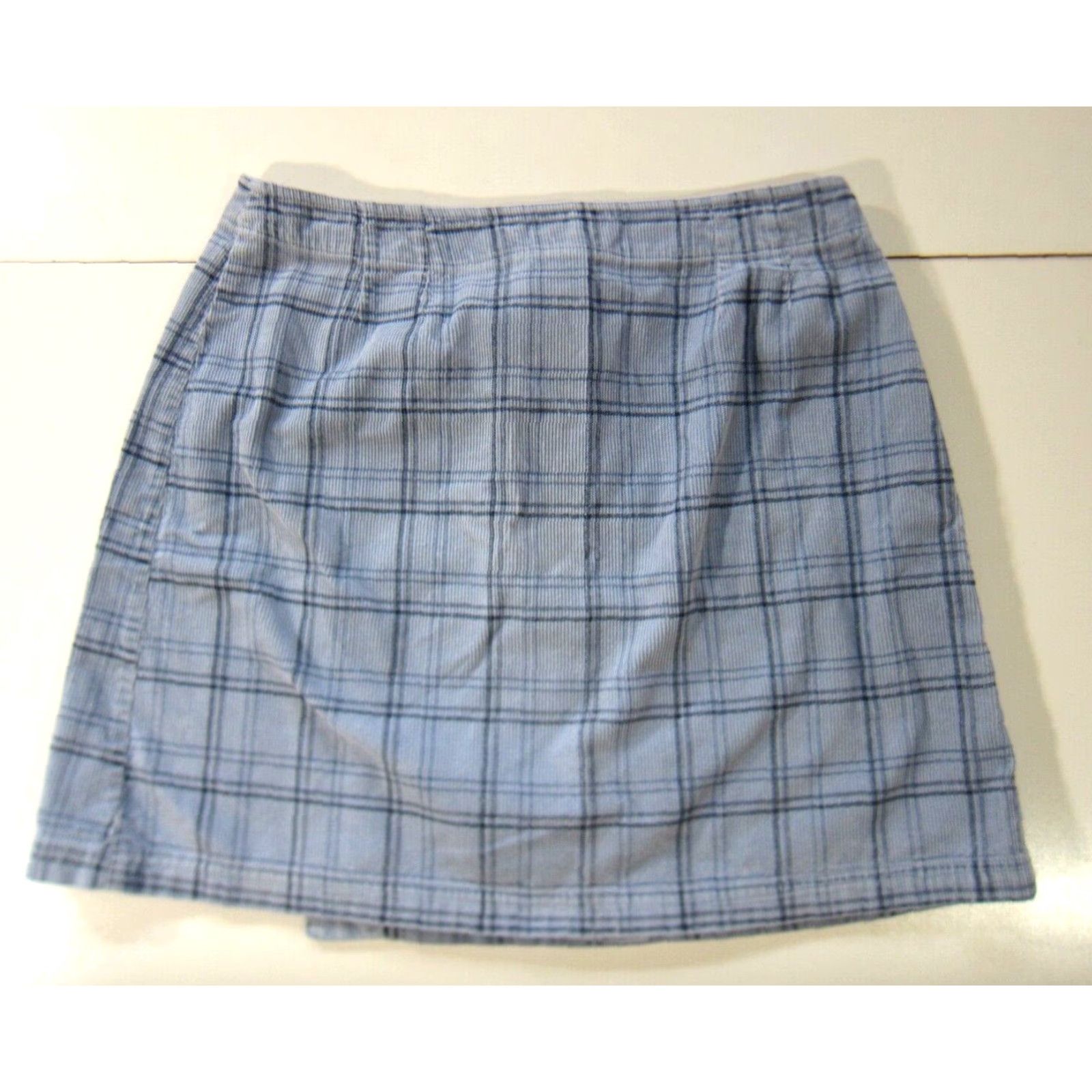 Vintage Vintage Style & Co. Cotton Blue Plaid Corduroy Wrap Straight Pencil Skirt 14 Size 36" / US 14 / IT 50 - 2 Thumbnail
