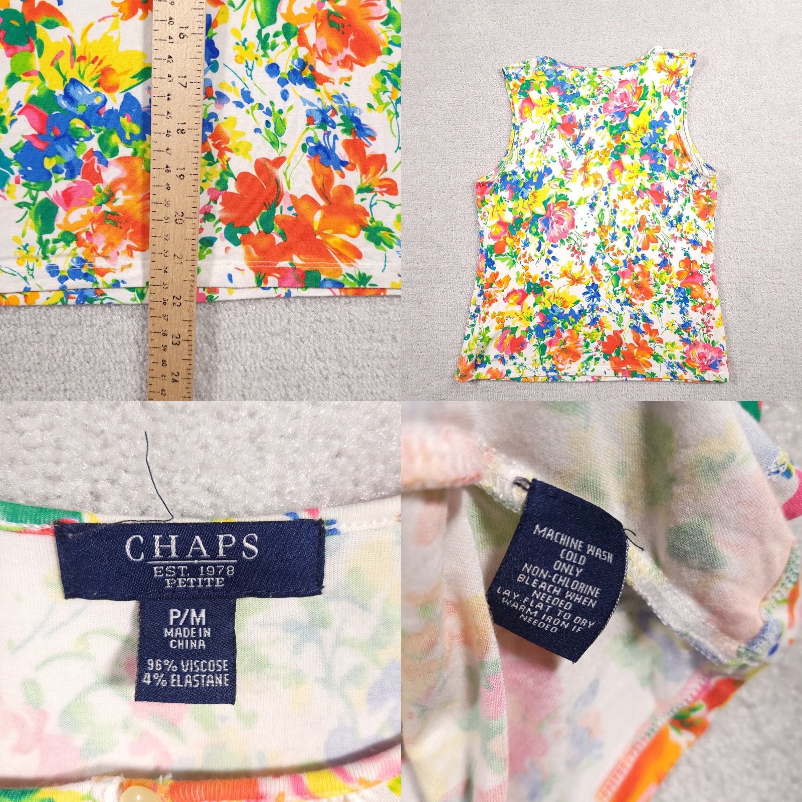 Chaps Chaps Tank Shirt Petite PM Floral Keyhole Neck Sleeveless Women's Size M / US 6-8 / IT 42-44 - 8 Thumbnail