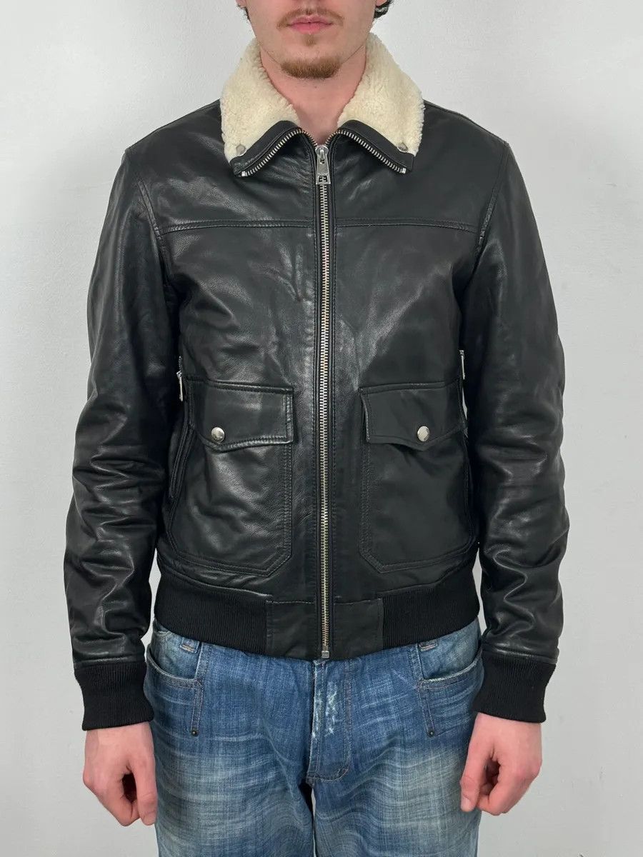 Just Cavalli FW2015 Cavalli Black Leather Shearling Collar Jacket Size US M / EU 48-50 / 2 - 1 Thumbnail