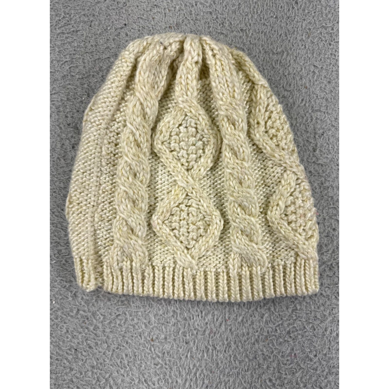 Vintage Womens Beanie Toque One Size Ivory Gold Metallic Knit Acrylic Snow Ski Camping Size ONE SIZE - 2 Thumbnail