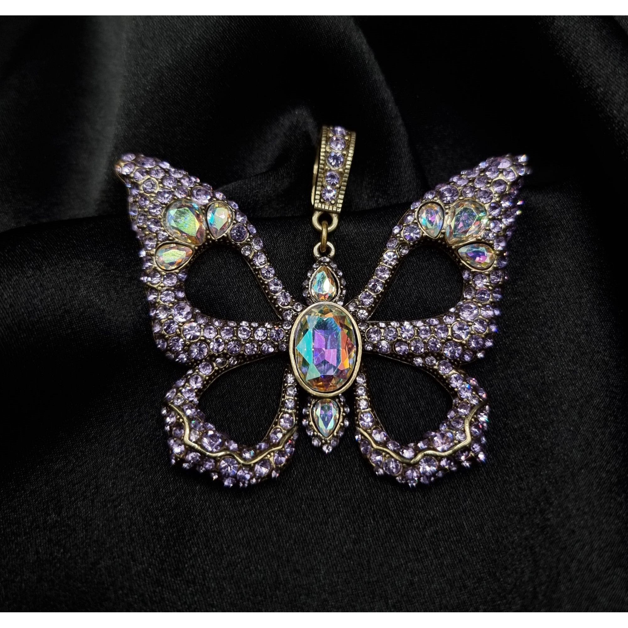 Vintage Heidi Daus Butterfly Crystal Pendant Gold-Tone Purple & Auro Size ONE SIZE - 2 Thumbnail