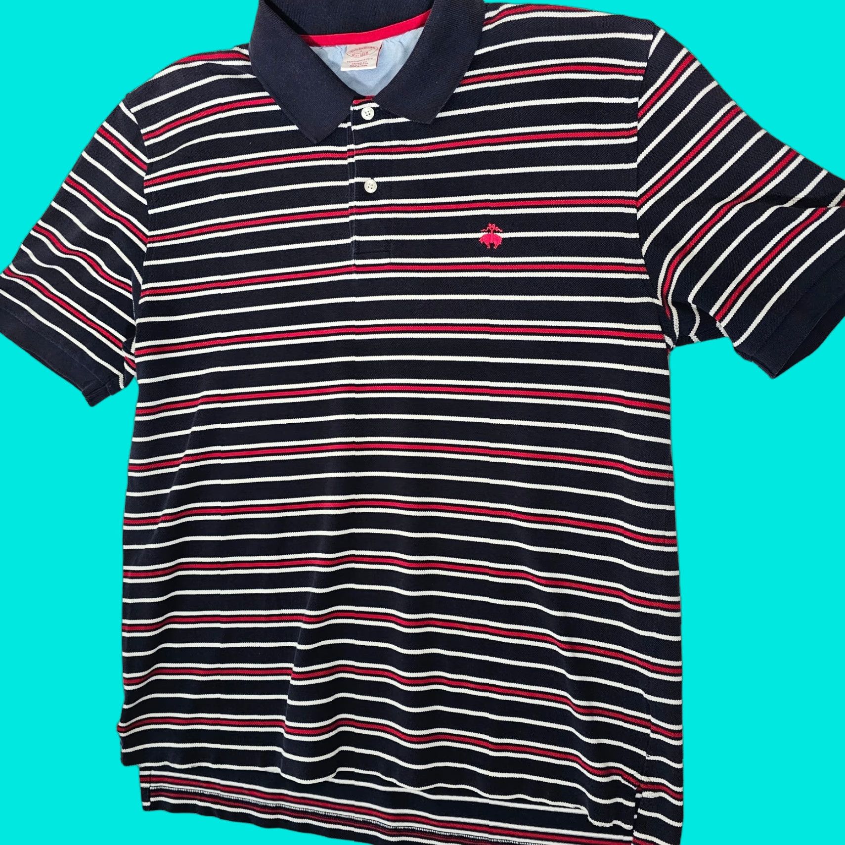 Brooks Brothers BROOKS BROTHERS 1818 Performance Polo Shirt Men's Large Blue Striped Regular Fit Size US L / EU 52-54 / 3 - 1 Thumbnail