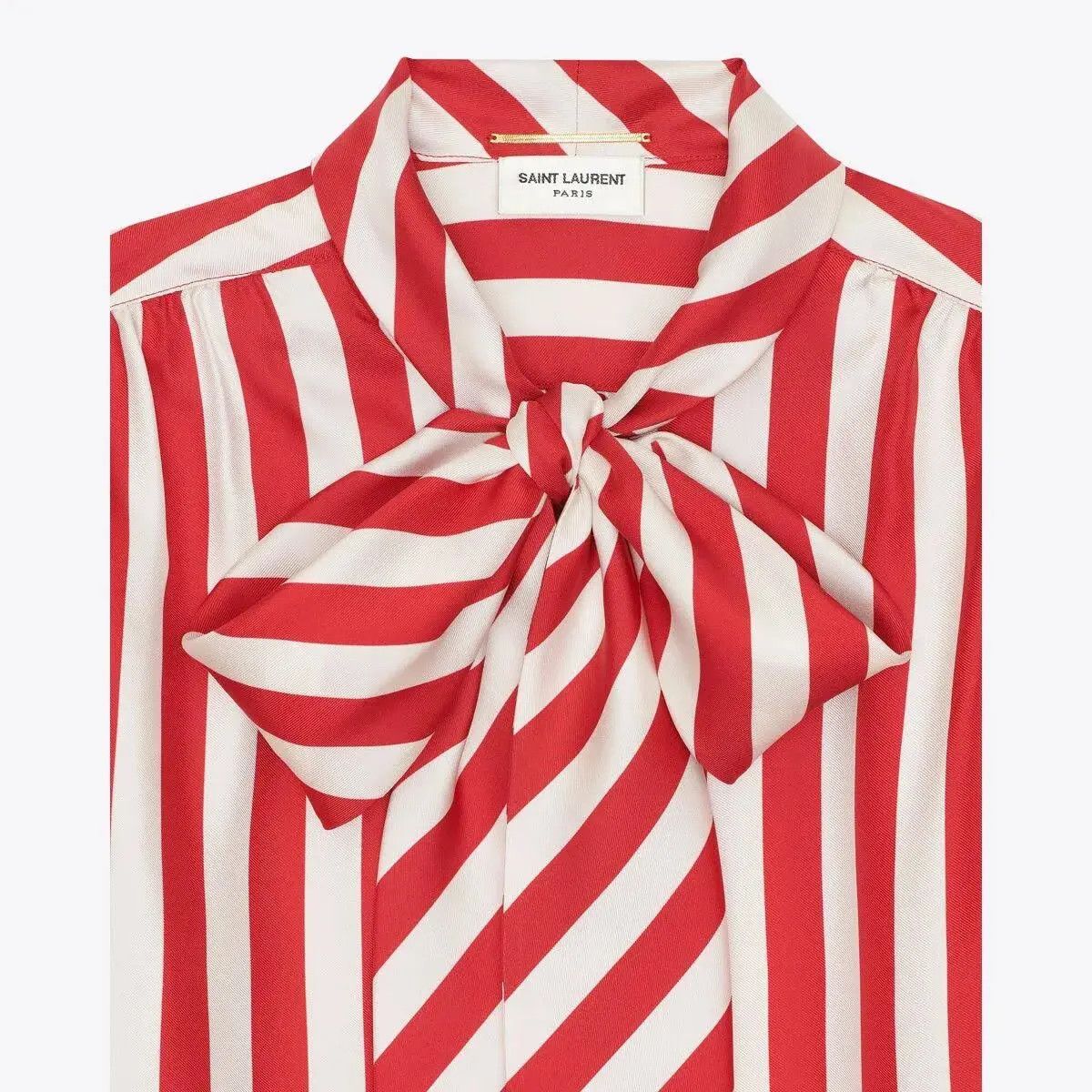 Saint Laurent Paris o1s1wg111024 Lavallière Shirt in Striped in Red/White Size M / US 6-8 / IT 42-44 - 2 Thumbnail
