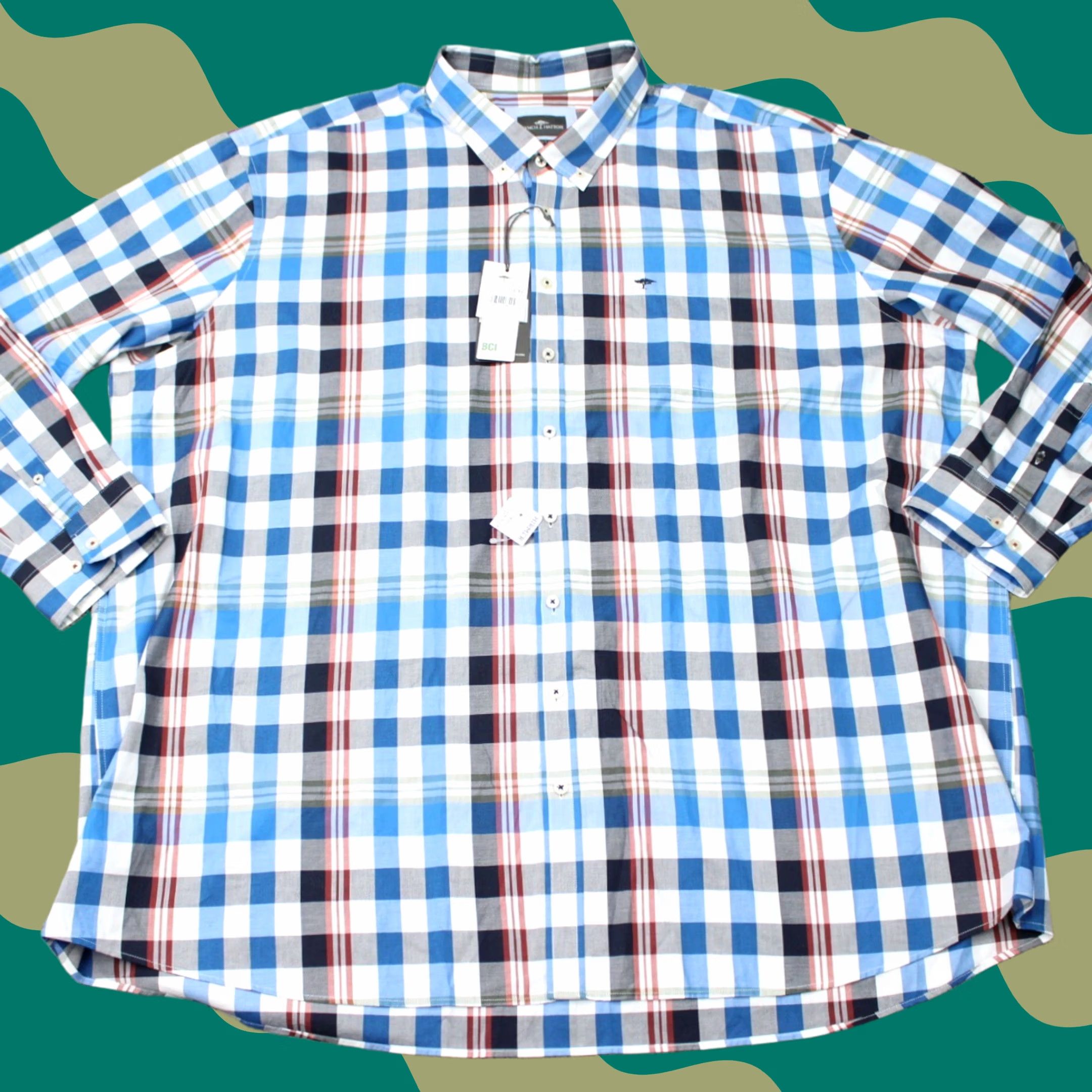 Vintage Fynch Hatton Shirt Mens 6XL Blue Red Plaid Long Sleeve Button-Up NWT Cotton 100% Size US XXL / EU 58 / 5 - 1 Thumbnail