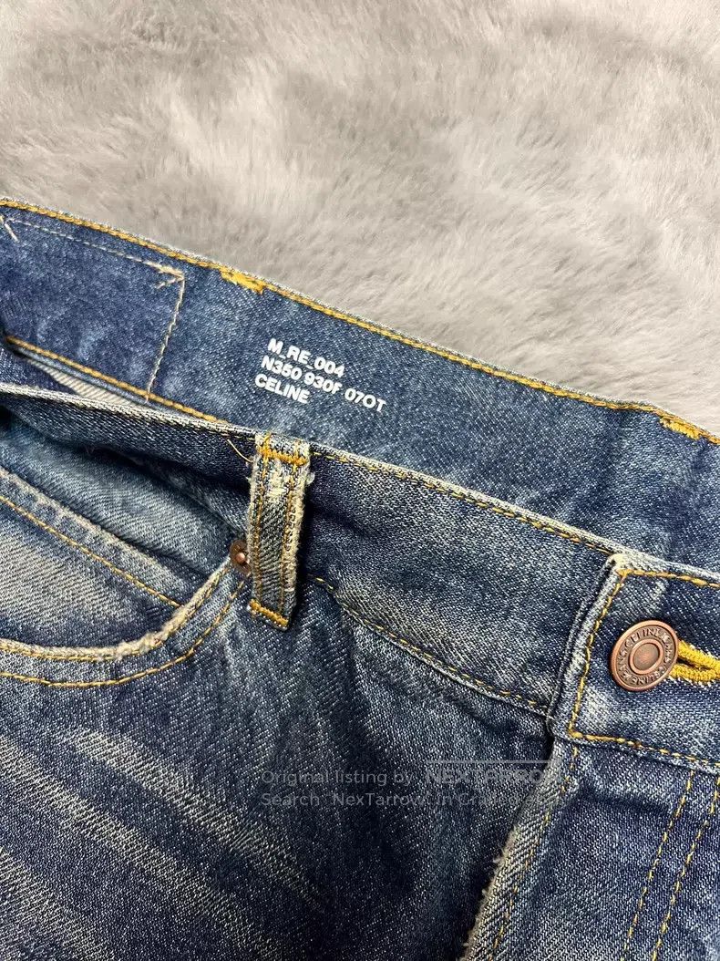 Celine Celine Dark Blue Cat Whiskers Washed Straight Leg Jeans Si Size US 31 - 3 Thumbnail
