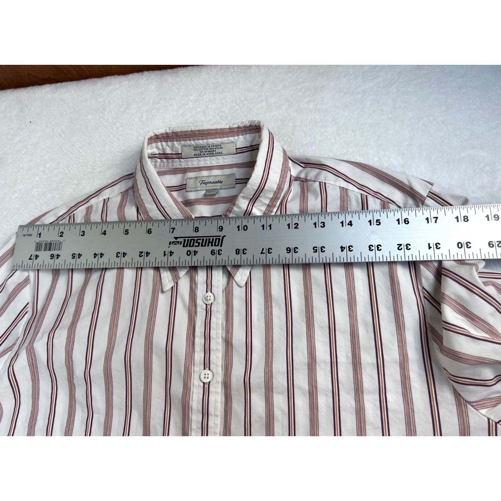 Faconnable Faconnable Womens Striped Button-Up Shirt White & Red XL Cotton Stretch Casual Size XL / US 12-14 / IT 48-50 - 5 Thumbnail