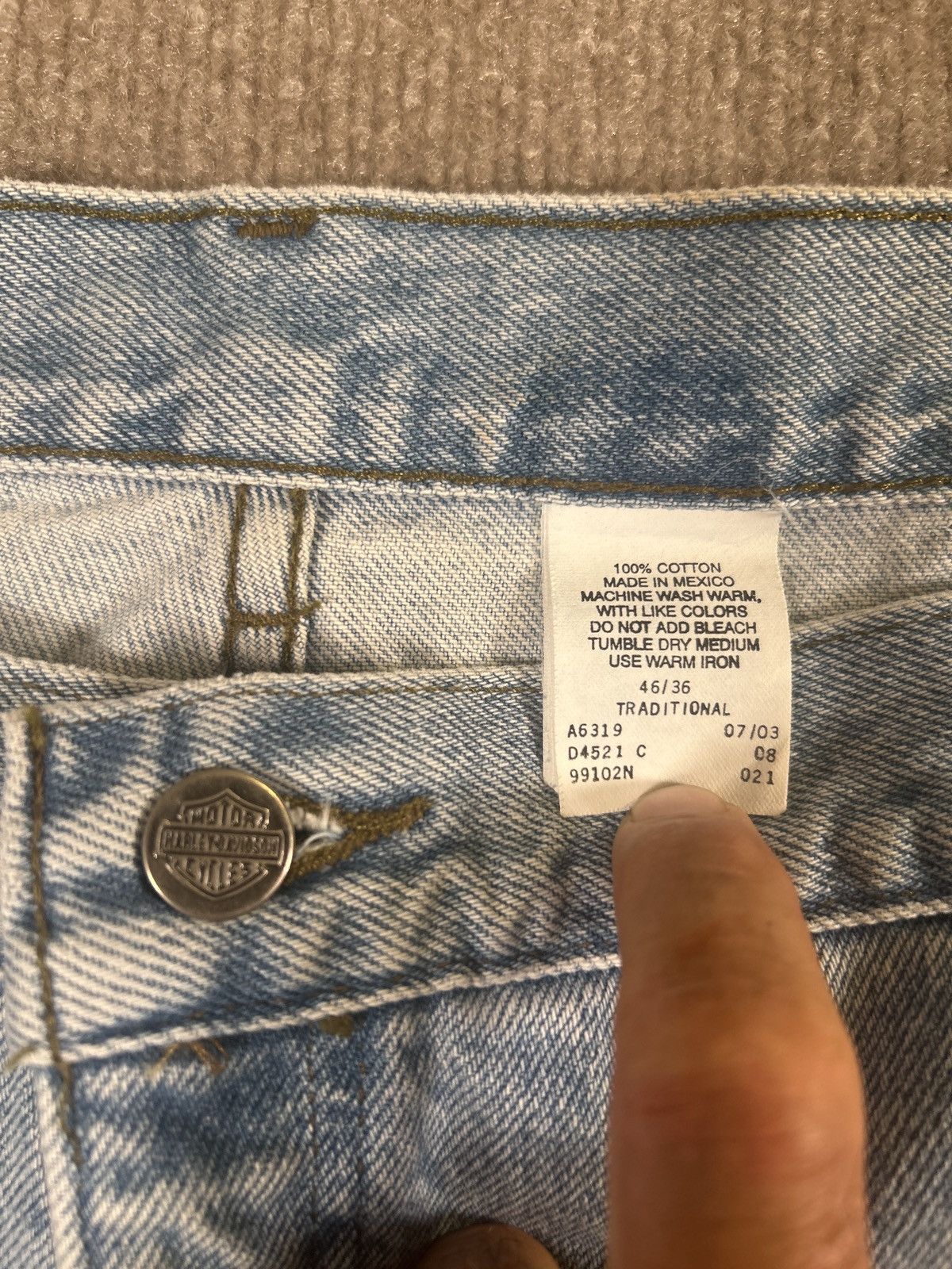 Harley Davidson Harley-Davidson Men’s Jeans 46x36 Light Wash Denim 0075 Size US 44 / EU 60 - 5 Thumbnail