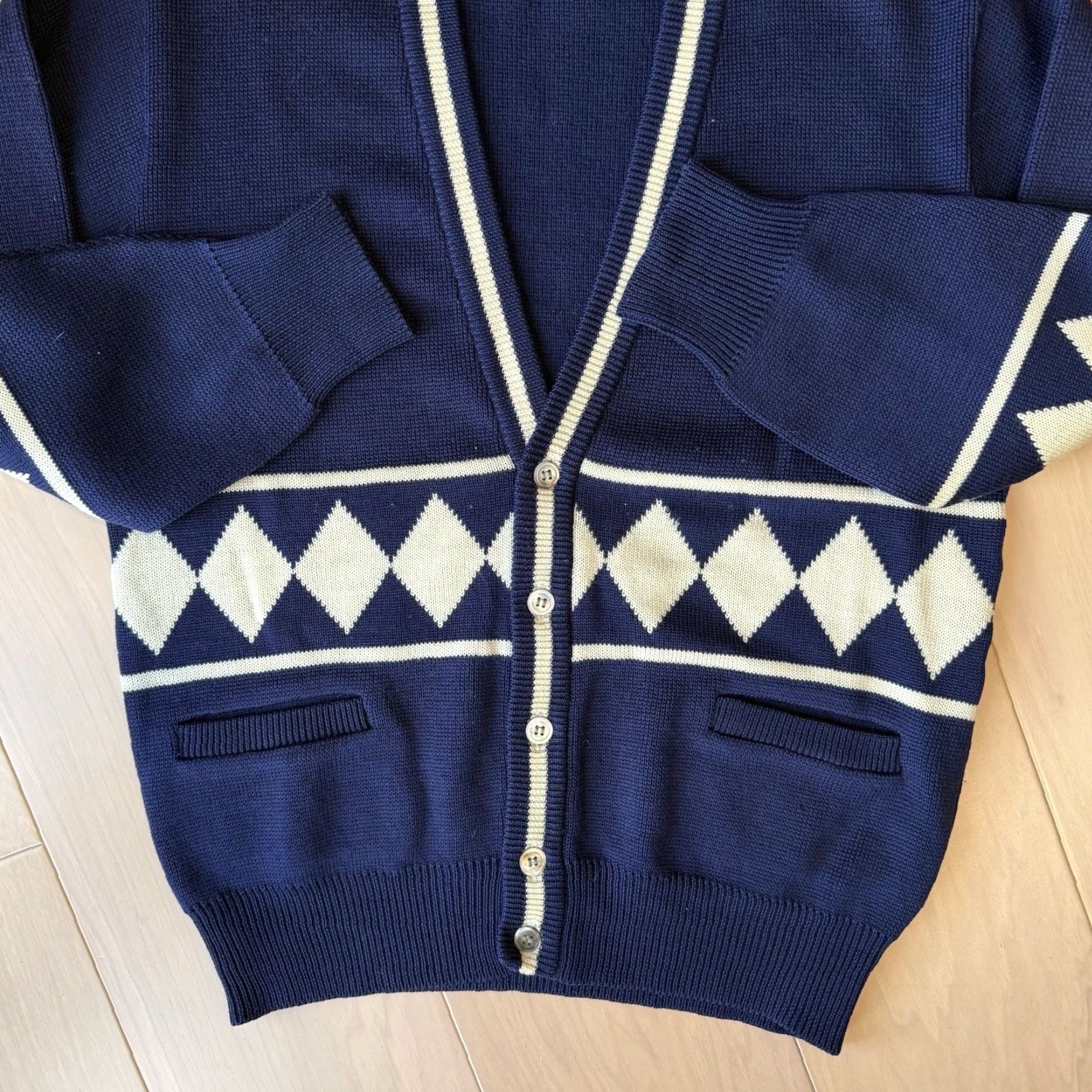 Vintage VINTAGE Pebble Beach Cardigan Mens M Blue Wool Knit Diamond Argyle 80s Golf Jazz Size US M / EU 48-50 / 2 - 6 Thumbnail