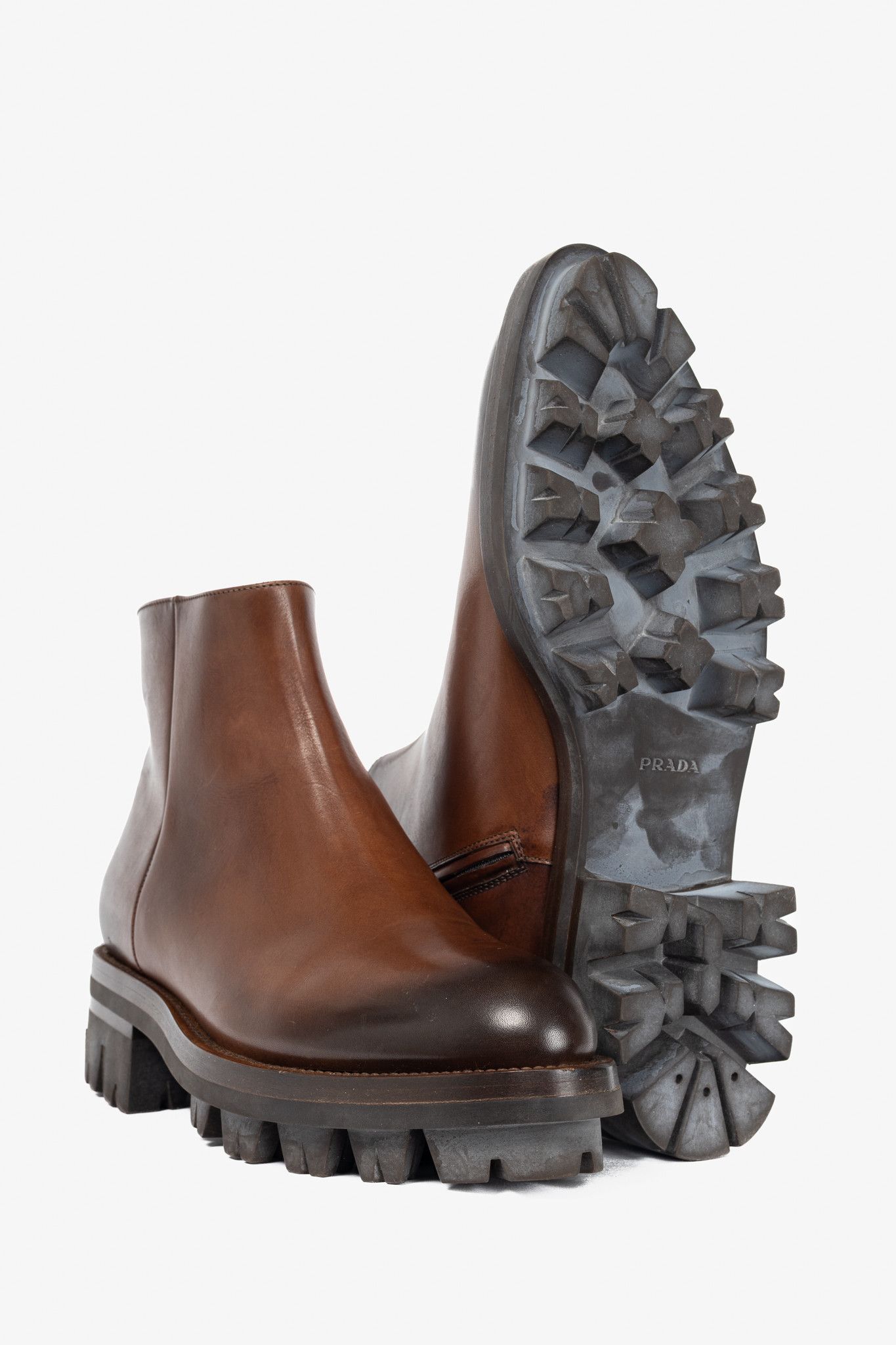 Prada Prada Brown Leather Zip Ankle Boots Size US 10 / IT 40 - 4 Thumbnail
