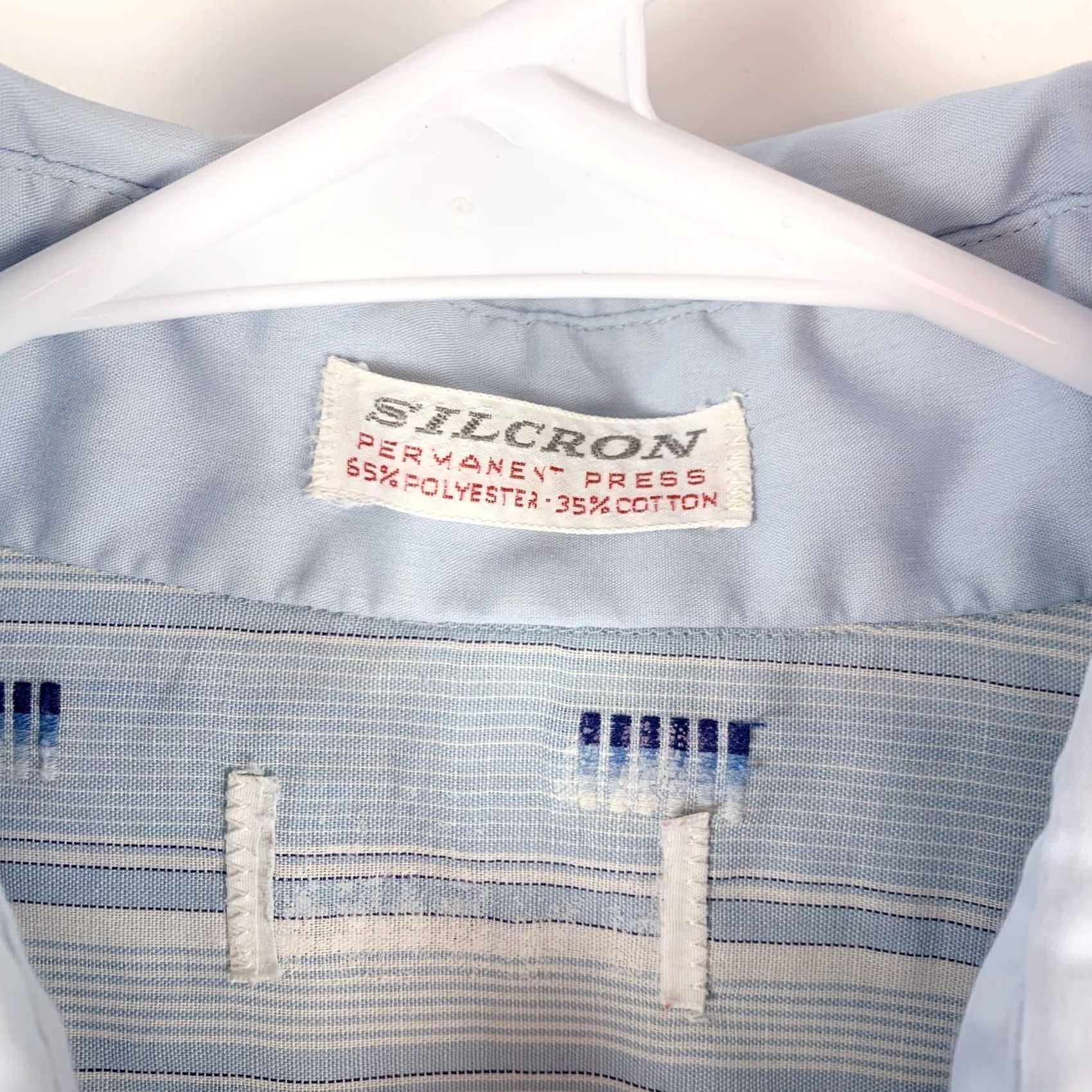 Arrow VINTAGE Silcron Blue Arrow Collar Unique Textured Disco Shirt M Blue 1960s Mens Size US M / EU 48-50 / 2 - 6 Thumbnail