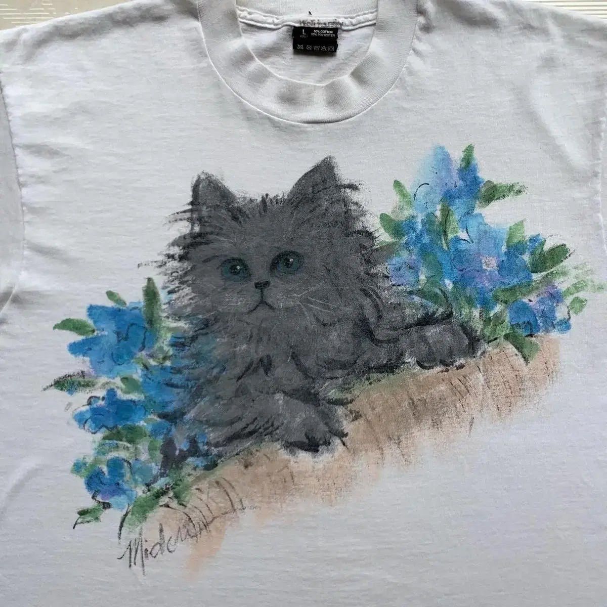 Fruit Of The Loom 90’s vintage Cat Painting t shirt Size US L / EU 52-54 / 3 - 2 Thumbnail