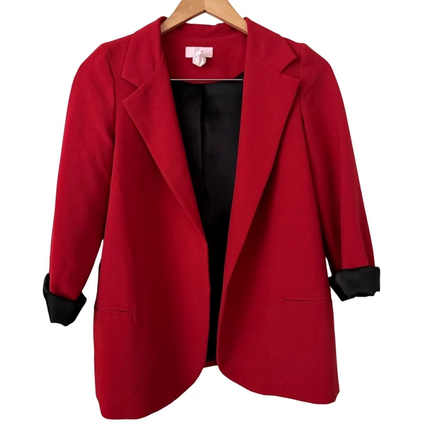 AQUA Aqua Blazer Womens XL Red/Black Lined Open Front Collared with Pocket Shirt/Office Basic Jacket Size XL / US 12-14 / IT 48-50 - 2 Thumbnail