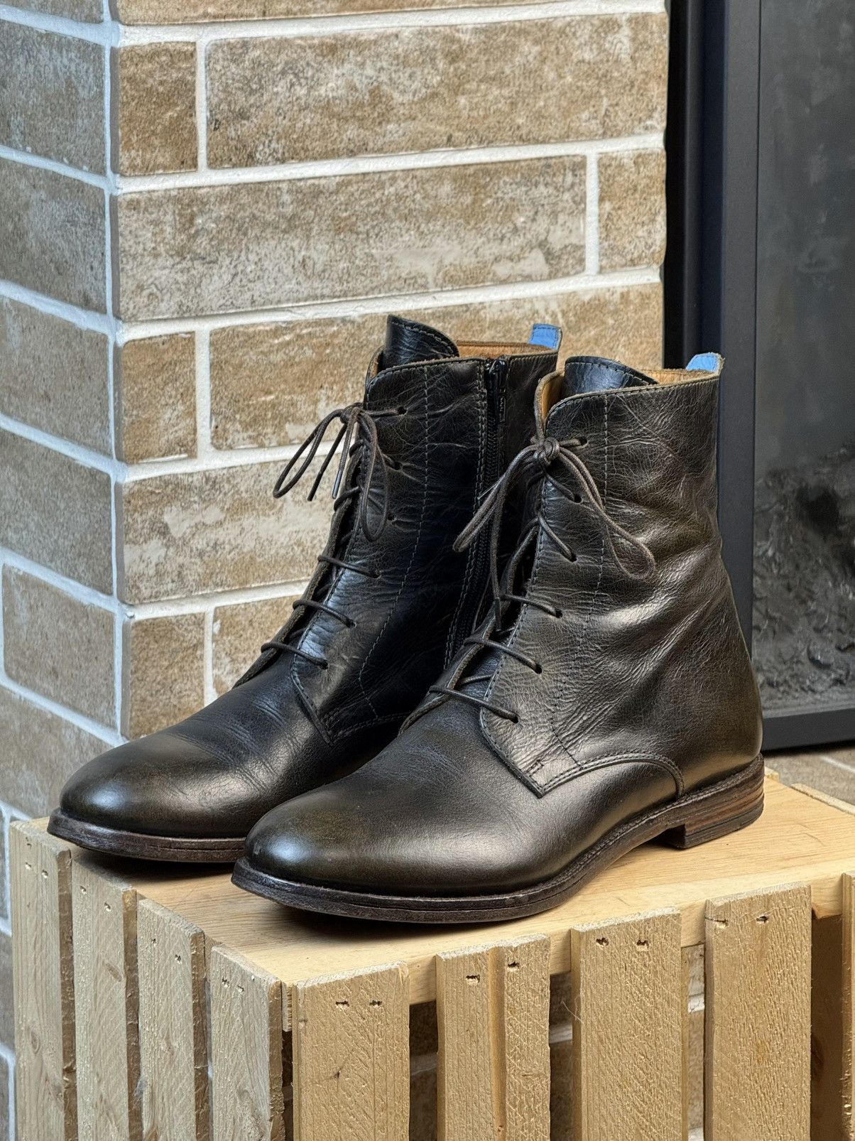 MoMA × Vintage Moma Dark Green Leather Laces Ankle Zip Boots Size US 8 / IT 38 - 3 Thumbnail