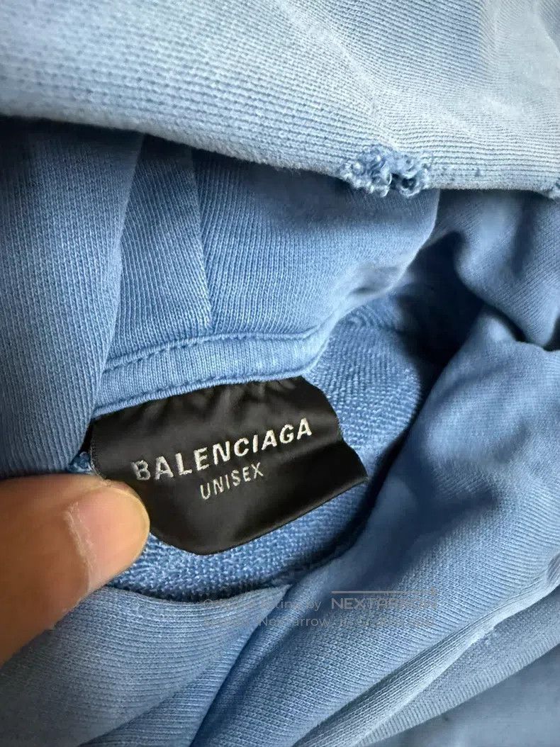 Balenciaga Balenciaga Haze Blue Tape Hooded Sweatshirt Size US S / EU 44-46 / 1 - 5 Thumbnail