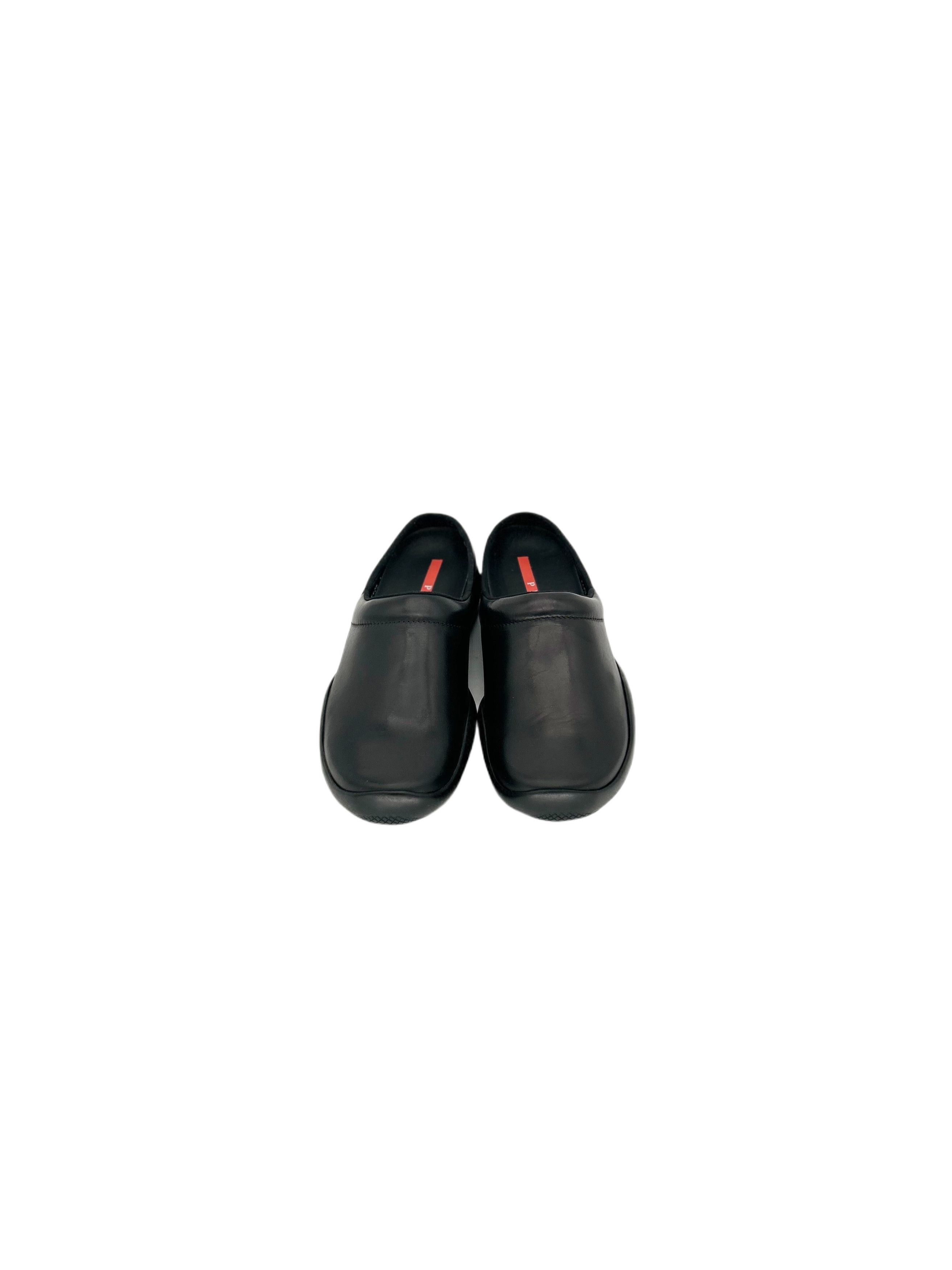 Prada Prada Linea Rossa 'Sport' Black Calf Leather Mules Size US 6 / EU 39 - 3 Thumbnail