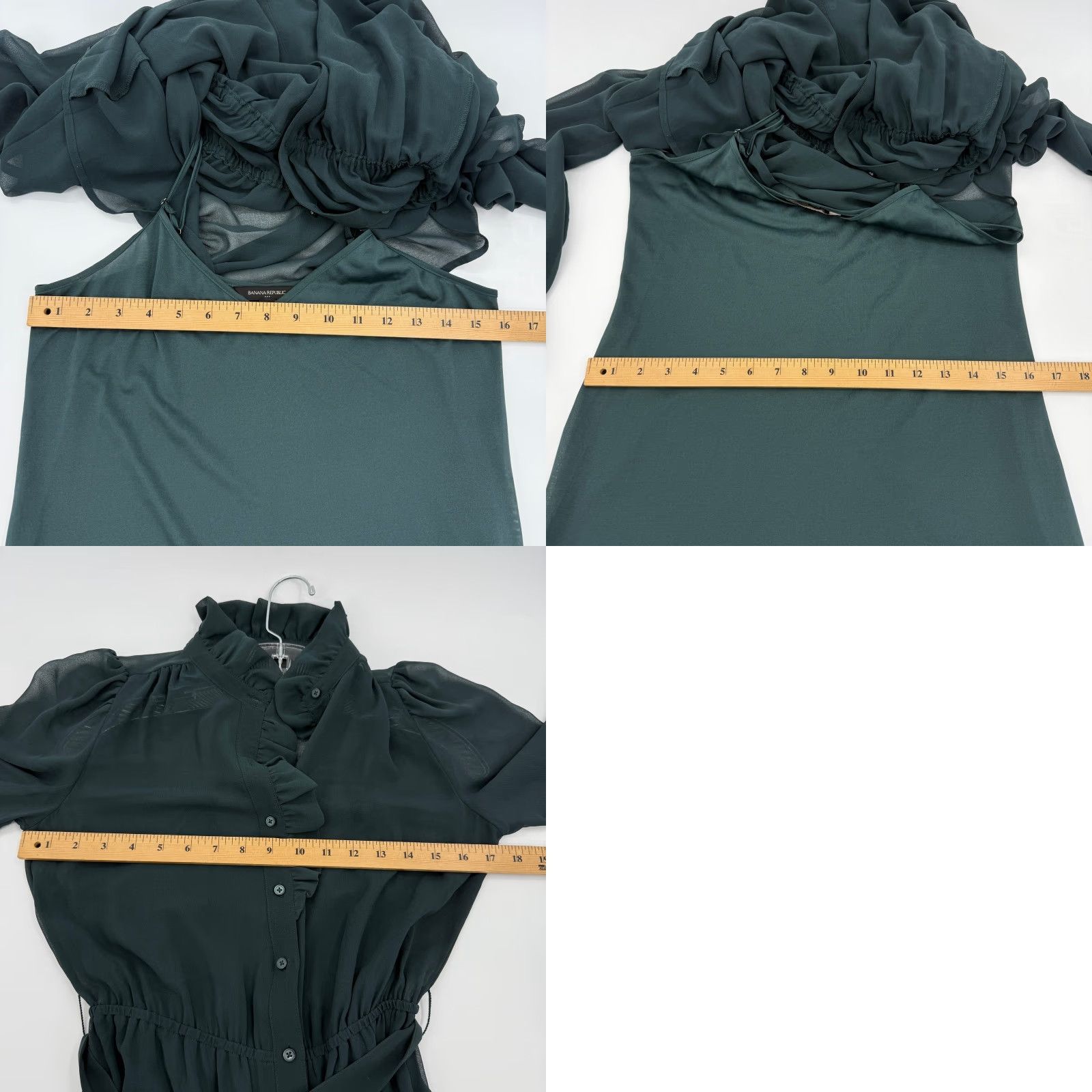BANANA Republic Factory Belted Midi Shirtdress XS Green Chiffon Long Sleeve  Women Dress