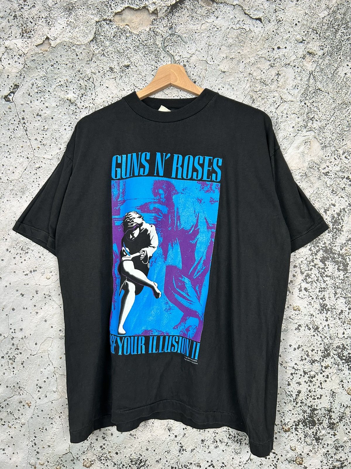 image of Band Tees x Rock T Shirt Vintage 1991 Guns N Roses Use Your Illusion Rock Band Tee in Black (Size X