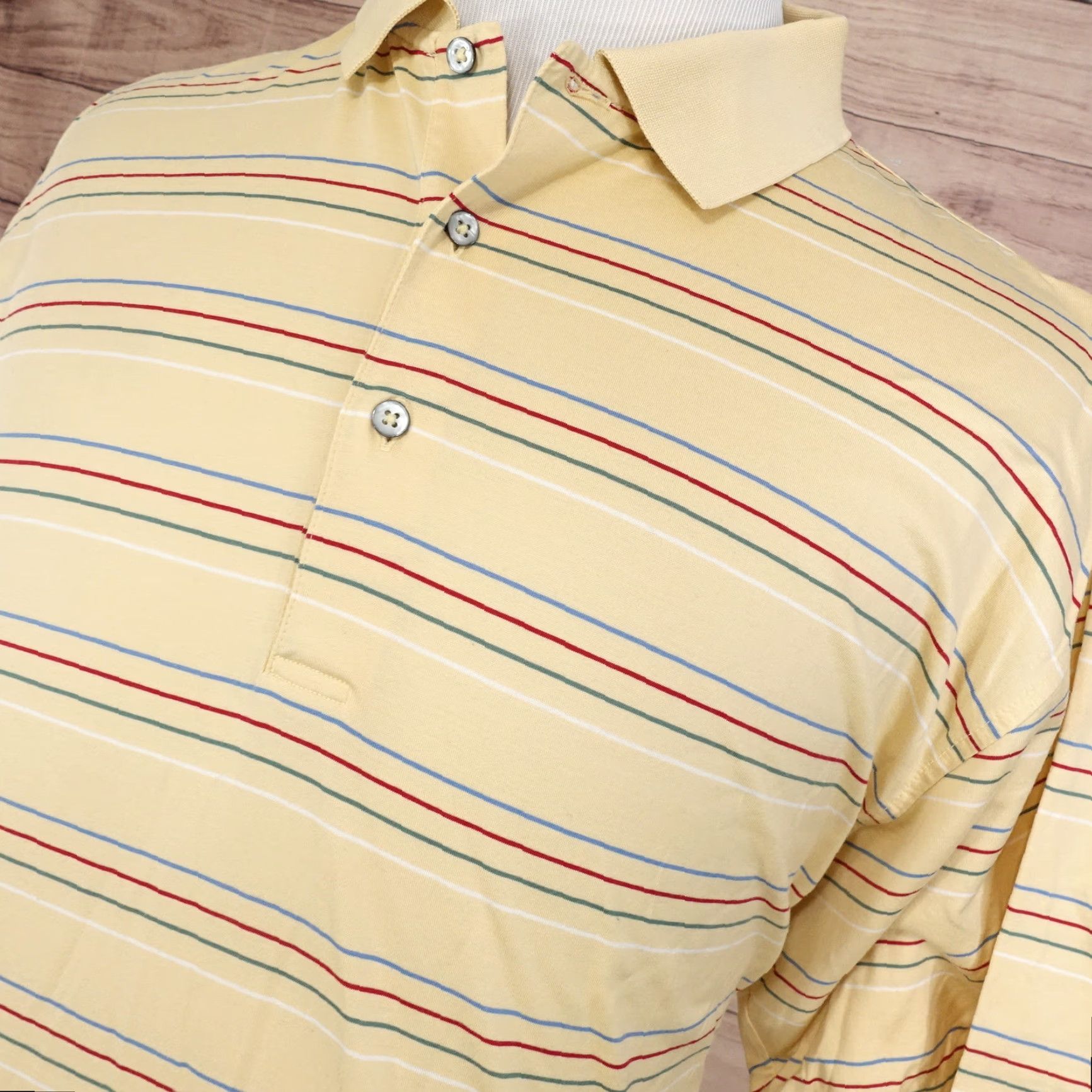 Vintage FAIRWAY & GREENE Yellow Striped Golf Polo Shirt Mens Size L Cotton Short Sleeve Size US L / EU 52-54 / 3 - 2 Thumbnail