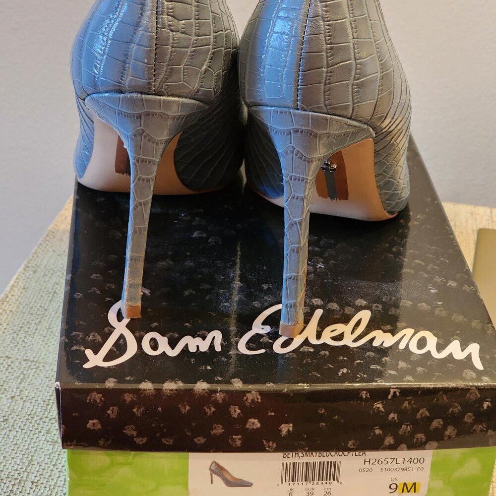 Designer Sam Edelman Beth Leather Smokey Blue Faux Croc Size US 9 / IT 39 - 6 Thumbnail