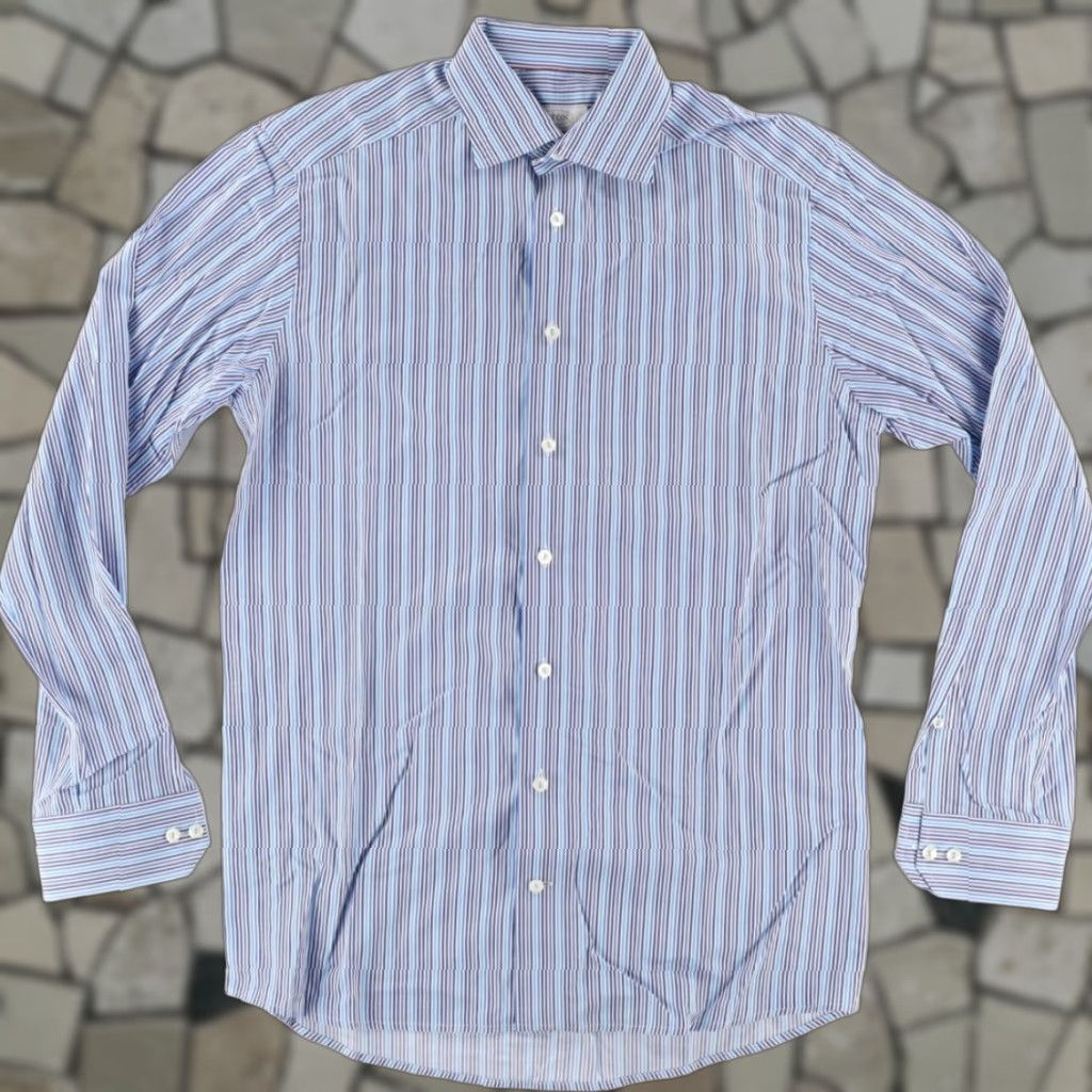 Eton VINTAGE Eton Contemporary Poplin Cotton Striped Long Sleeve Button Up Shirt Blue Mens 39 Size US L / EU 52-54 / 3 - 1 Thumbnail