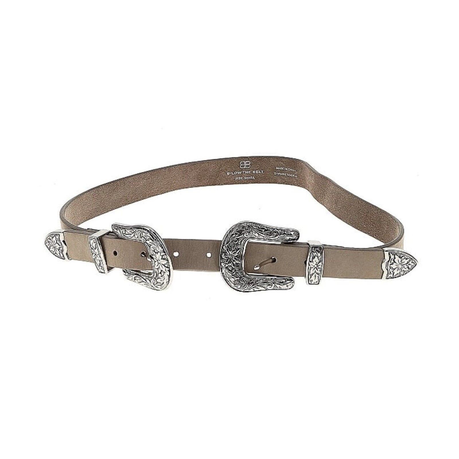 image of B Low The Belt Dove Grey Silver Double Buckle Western Belt S, Women's