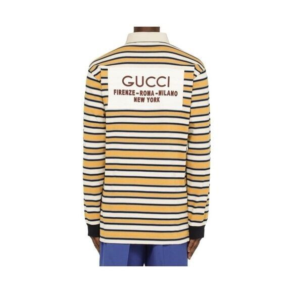Gucci NWT GUCCI Polo Shirt Stripe Rugby Sz L Cotton Yellow Border Size US L / EU 52-54 / 3 - 2 Thumbnail