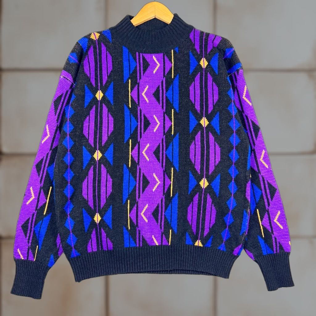Vintage VINTAGE Kaelin Wool Blend Retro Geometric Purple Sweatshirt Adult Large 80s 90s Long Sleeve Mens Size US L / EU 52-54 / 3 - 1 Thumbnail