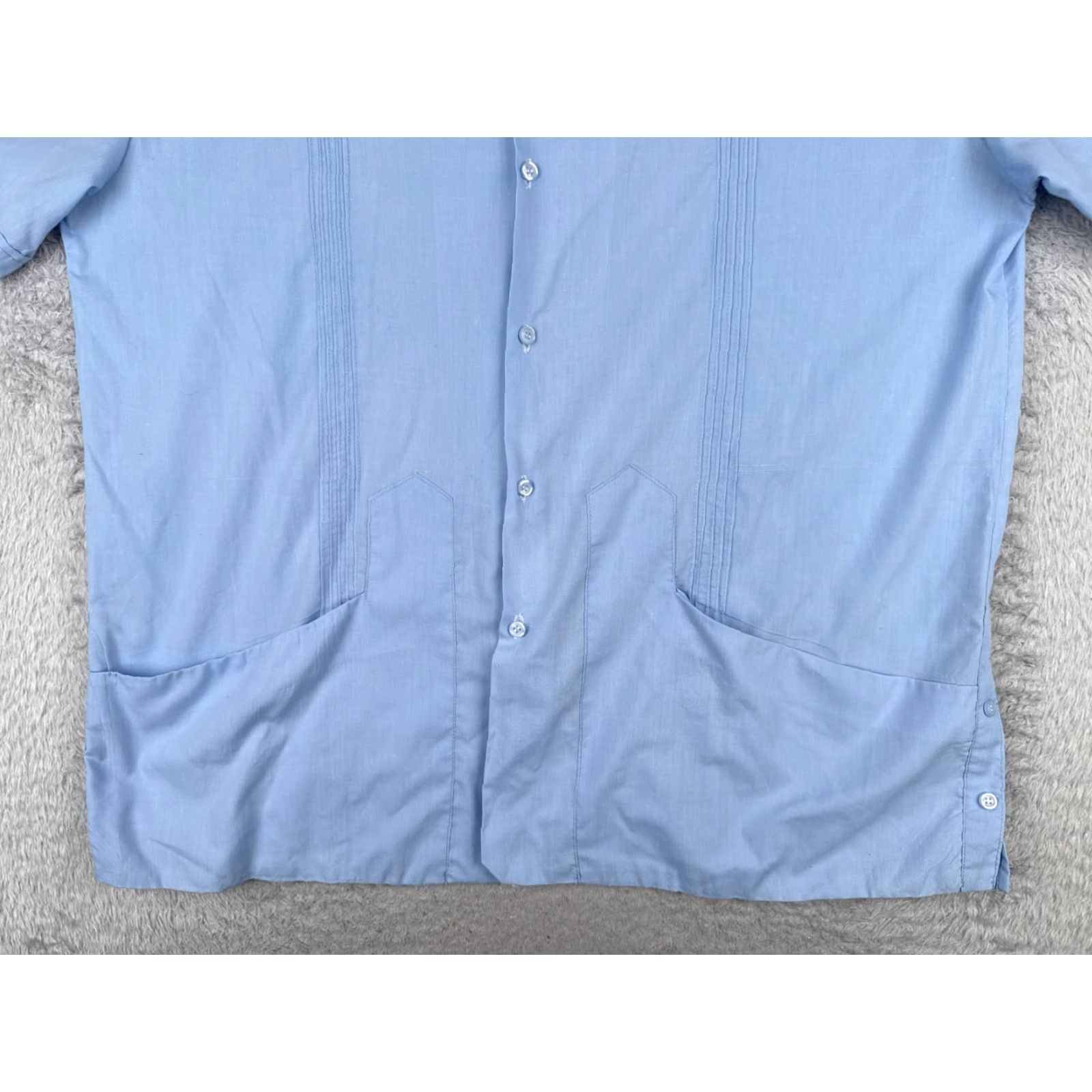 Vintage Guayabera Shirt Men XL Blue Button-Up Short Sleeve Polyester Blend Embroidered Aloha Beach Hawaiian Vacation Resort Shirt Mens Size US XL / EU 56 / 4 - 5 Thumbnail