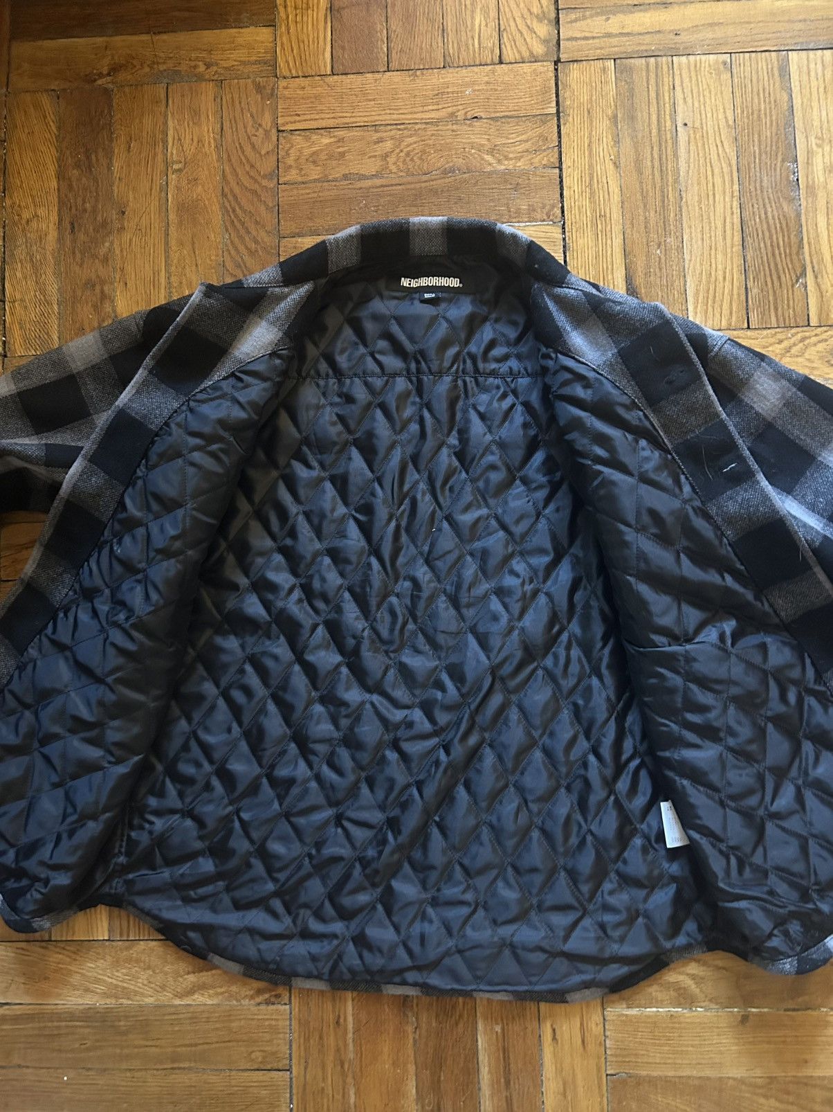 Neighborhood Buffalo Check Quilted Shirt Jacket M Gray 22AW