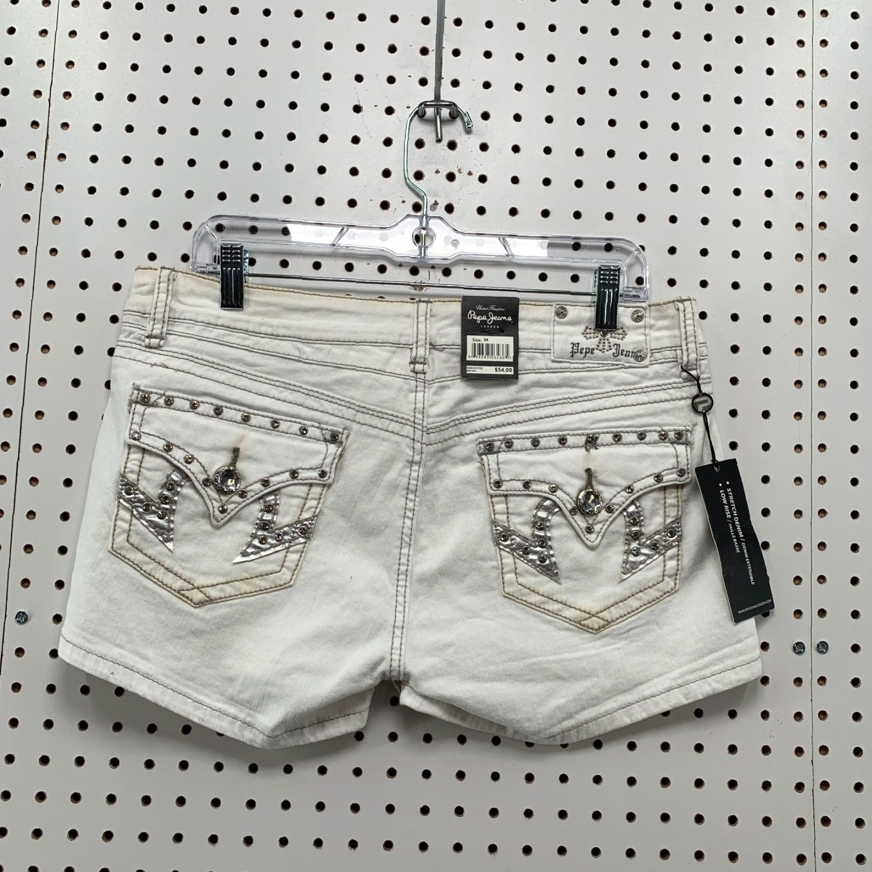 Pepe Jeans VINTAGE Pepe Jeans Denim Shorts Womens 34x3 White Embellished Pockets Y2K NEW Size 24" / US 00 / IT 34 - 6 Thumbnail
