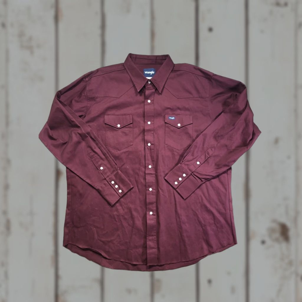 Wrangler Wrangler Shirt Mens 2XL Red Solid Western Pearl Snap Long Sleeve Casual Size US XXL / EU 58 / 5 - 1 Thumbnail