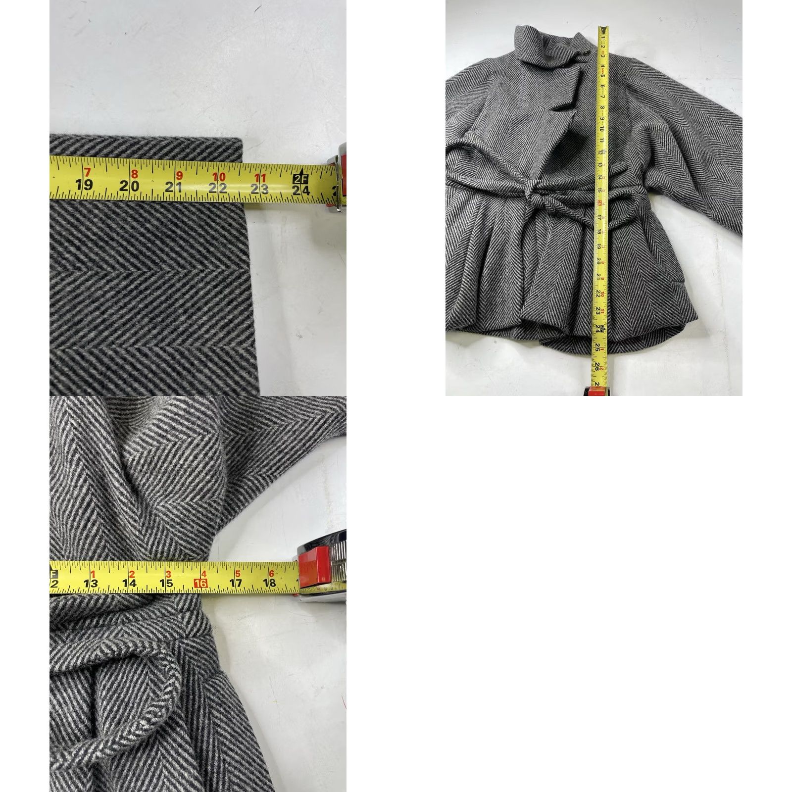 Vintage PREEN by Thornton Bregazzi Coat XS Herringbone Oversize Wrap Tie Dolman Sleeve Gray Wool Women Size XS / US 0-2 / IT 36-38 - 8 Thumbnail