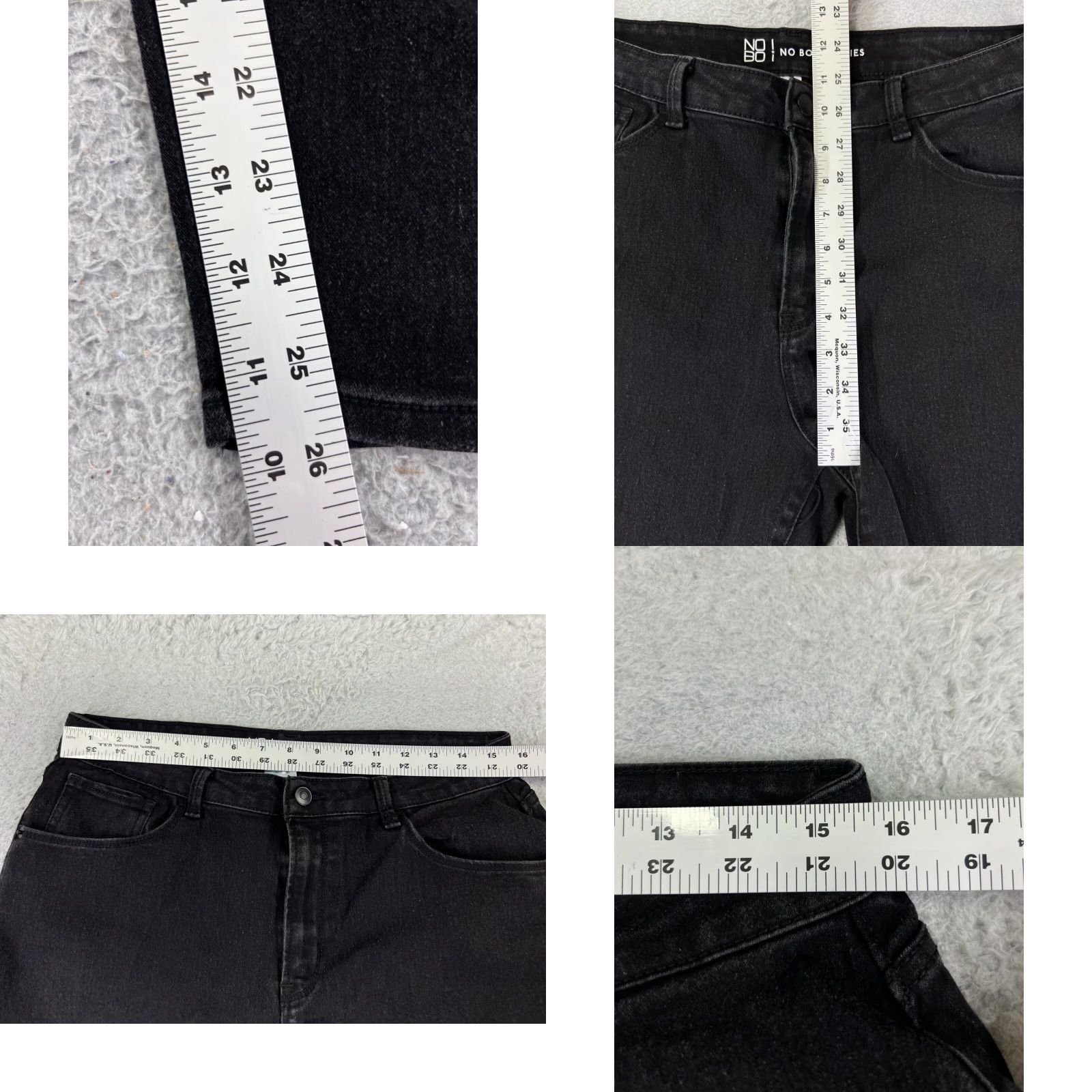 Vintage No Boundaries Jeans Women's Black Denim Skinny High Rise 15 Regular Cotton Blend 5-Pocket 29x26 Distressed Pockets Comfort Size 36" / US 14 / IT 50 - 8 Thumbnail