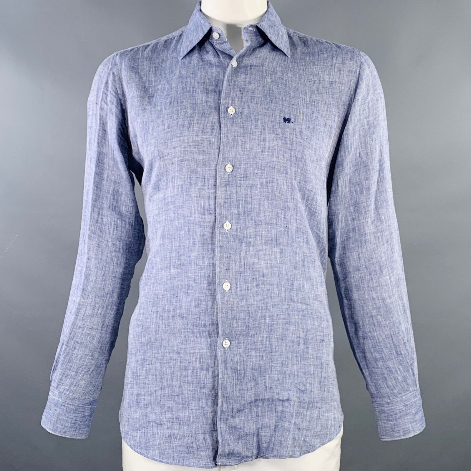 Pal Zileri PAL ZILERI Size L Navy White Linen Long Sleeve Shirt Size US L / EU 52-54 / 3 - 1 Thumbnail