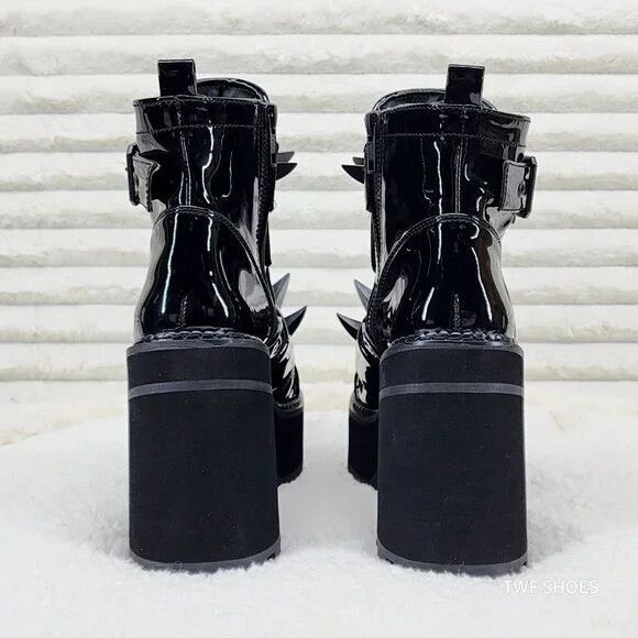Demonia Cult DEMONIA Assault Black Patent Claw Spiked Platform Ankle Boot Size US 7 / IT 37 - 5 Thumbnail