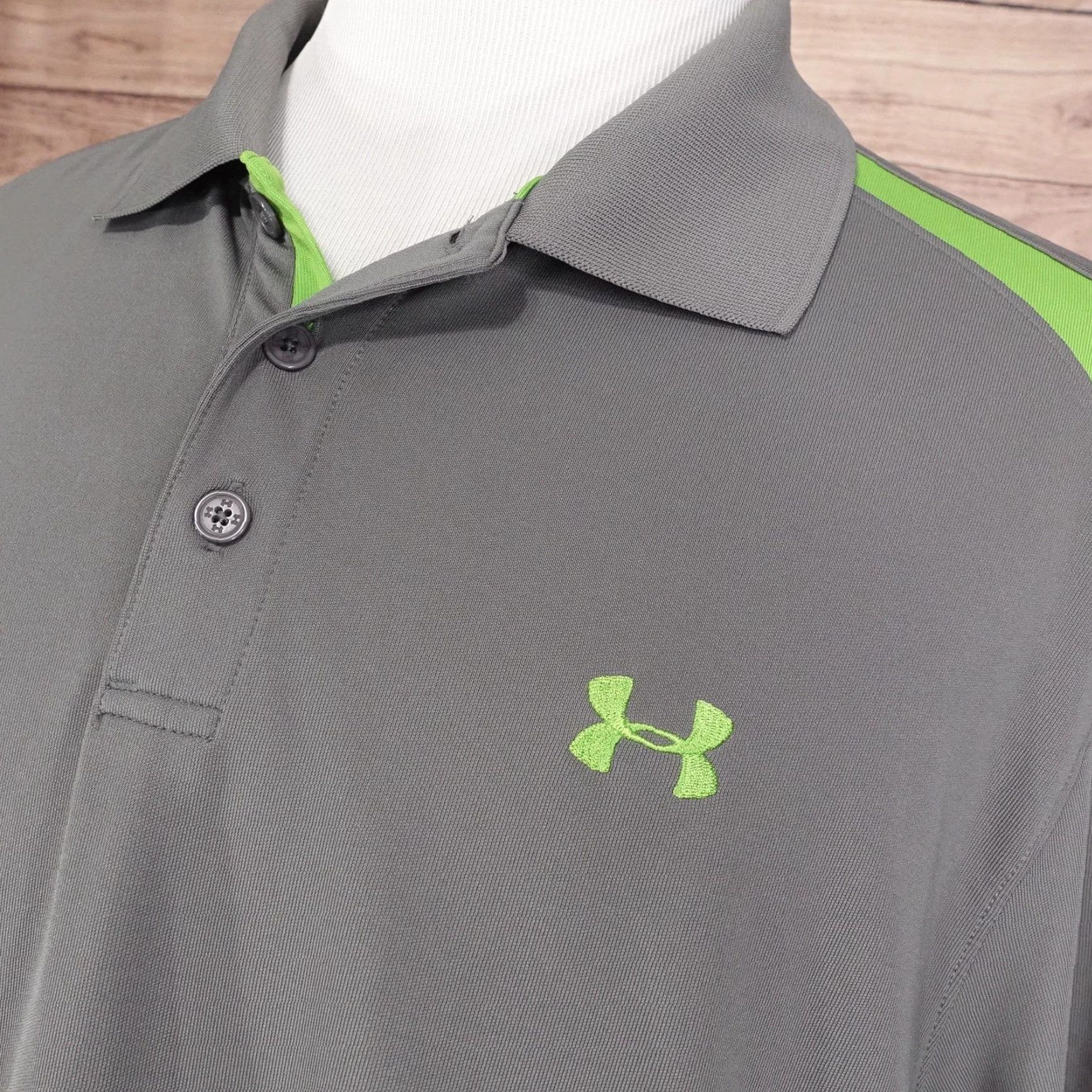 Under Armour Under Armour Polo Shirt Mens 2XL Gray Green HeatGear Loose Fit Golf Performance Shirt Size US XXL / EU 58 / 5 - 2 Thumbnail