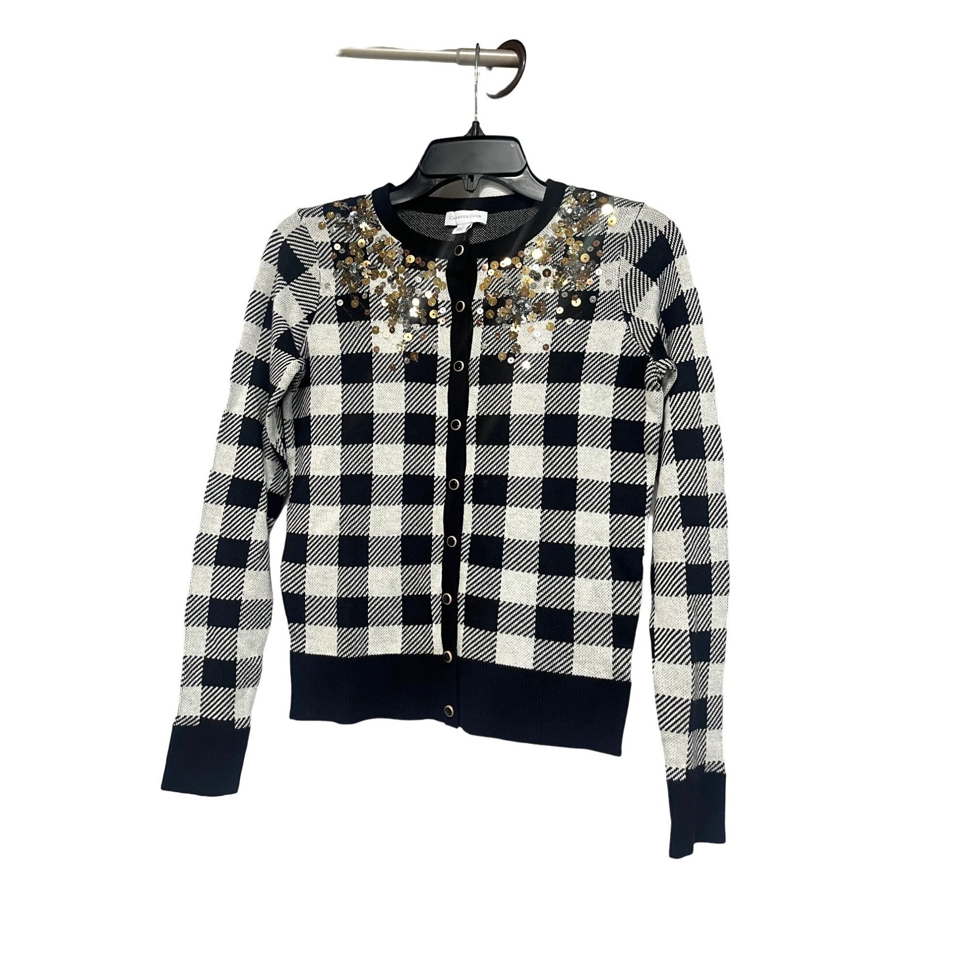 Other Charter Club Plaid Sequined Cardigan, Cloud Combo, XS Size XS / US 0-2 / IT 36-38 - 2 Thumbnail