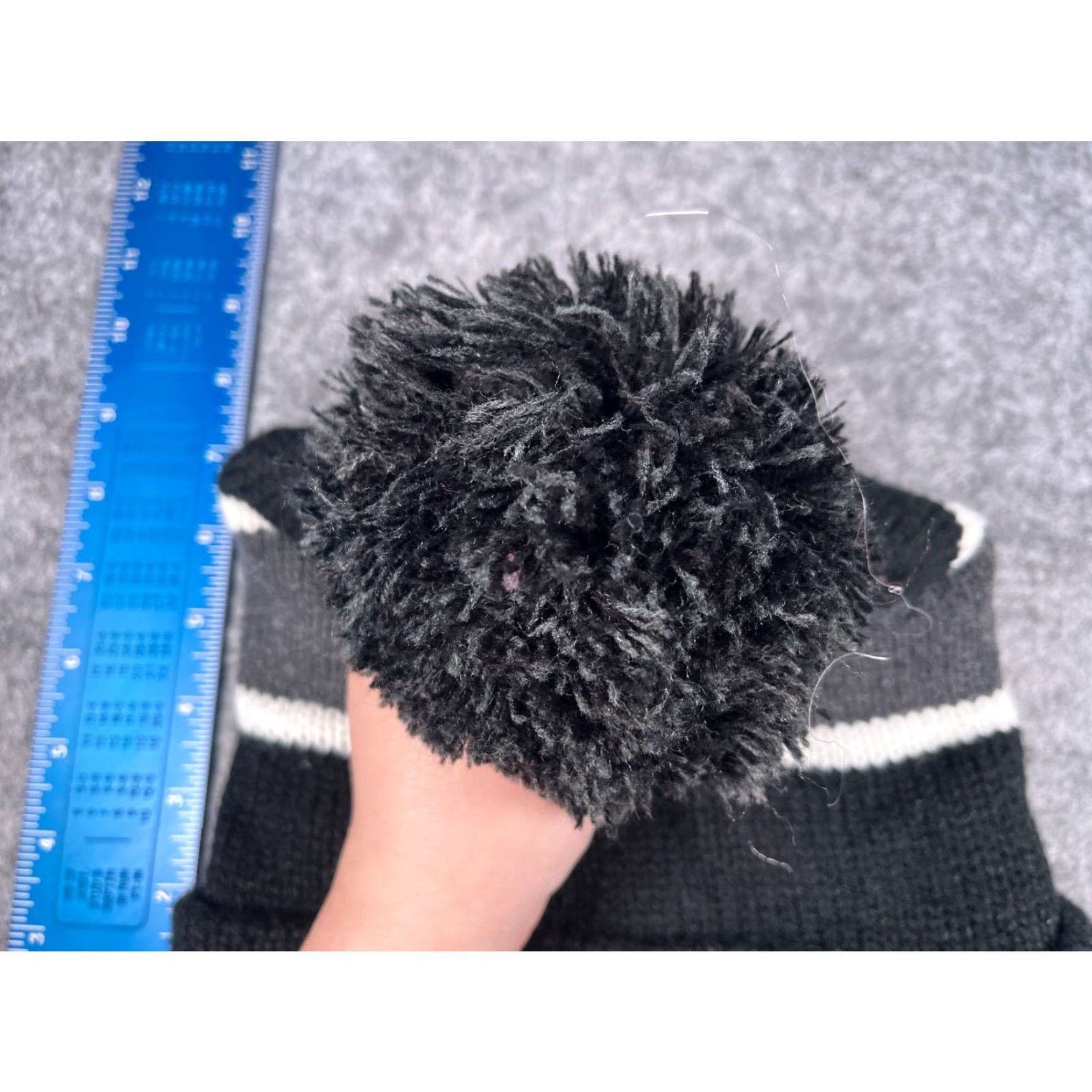 Vintage Camp Civitan Beanie Cap Unisex Adults One Size Black Gray Stripe Knit 100% Acrylic Pom Size ONE SIZE - 4 Thumbnail