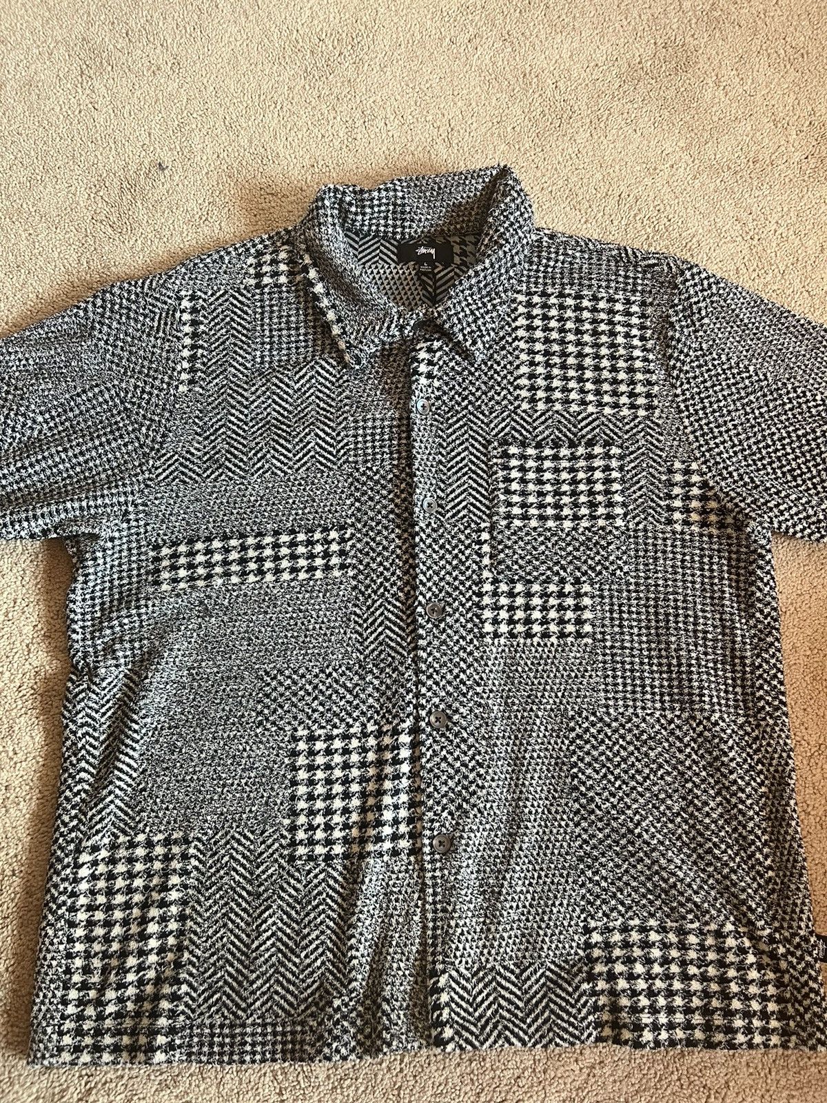 Stussy Stussy Camp Collar Mixed Pattern Jersey Shirt Tweed Large 