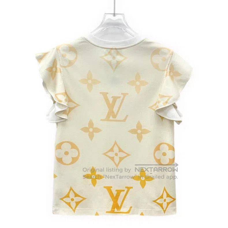 Louis Vuitton Louis Vuitton Beige logo print cotton crewneck lace sleeve Size S / US 4 / IT 40 - 2 Thumbnail