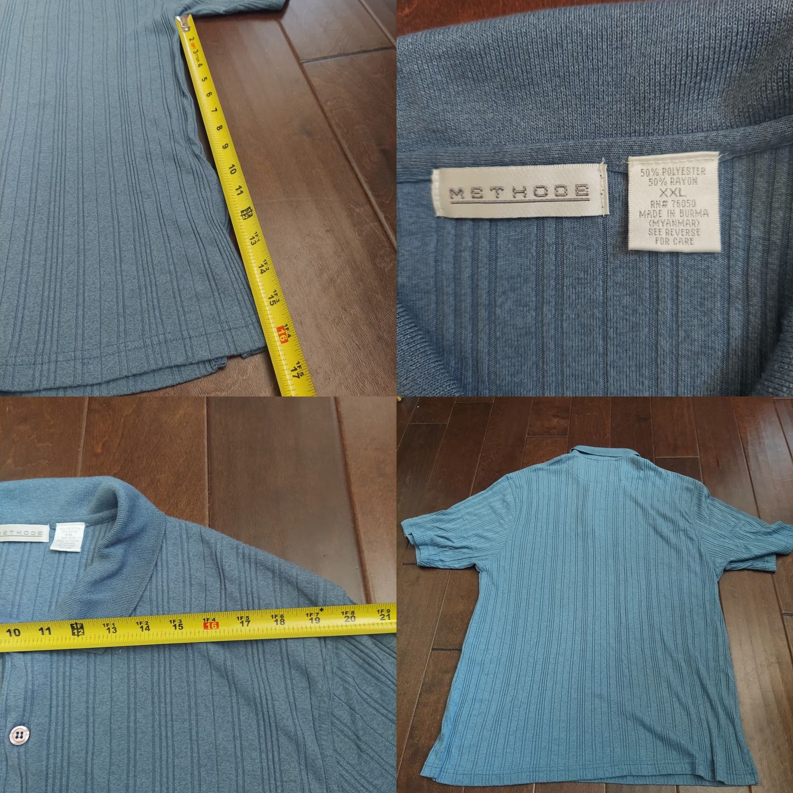 Vintage Methode Polo Shirt - Shirt - Men - 2XL - Blue - Short Sleeve - Button - Collared - Ribbed - Polyester Rayon - Classic, Golf - All Seasons - Easy Care Size US XXL / EU 58 / 5 - 9 Thumbnail