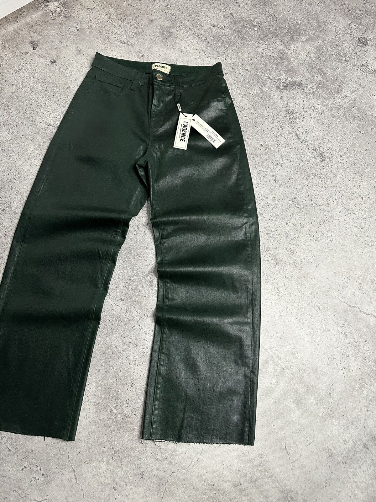 L'AGENCE RRP $320 L’agence Wanda Forest Coated Wide Leg Crop Pants Size 26" / US 2 / IT 38 - 2 Thumbnail