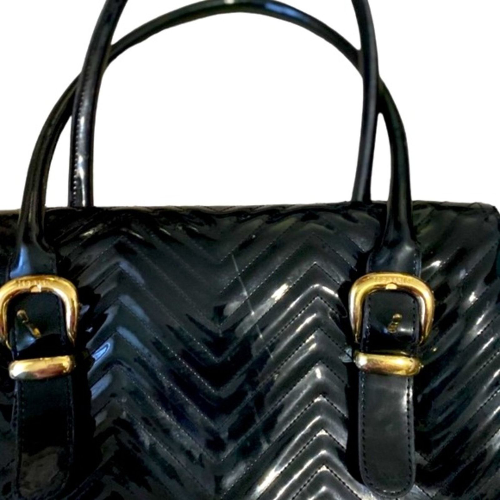 Ted Baker Ted Baker London Black Patent PVC Quilted Gold Buckle Purse Size ONE SIZE - 6 Thumbnail