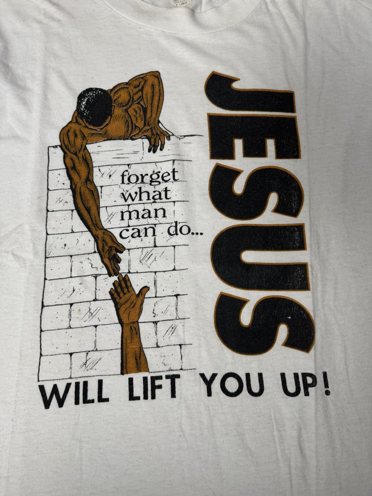 Arts & Science VINTAGE 90’S WHITE HANES JESUS WILL LIFT YOU UP T-SHIRT Size US XL / EU 56 / 4 - 3 Thumbnail